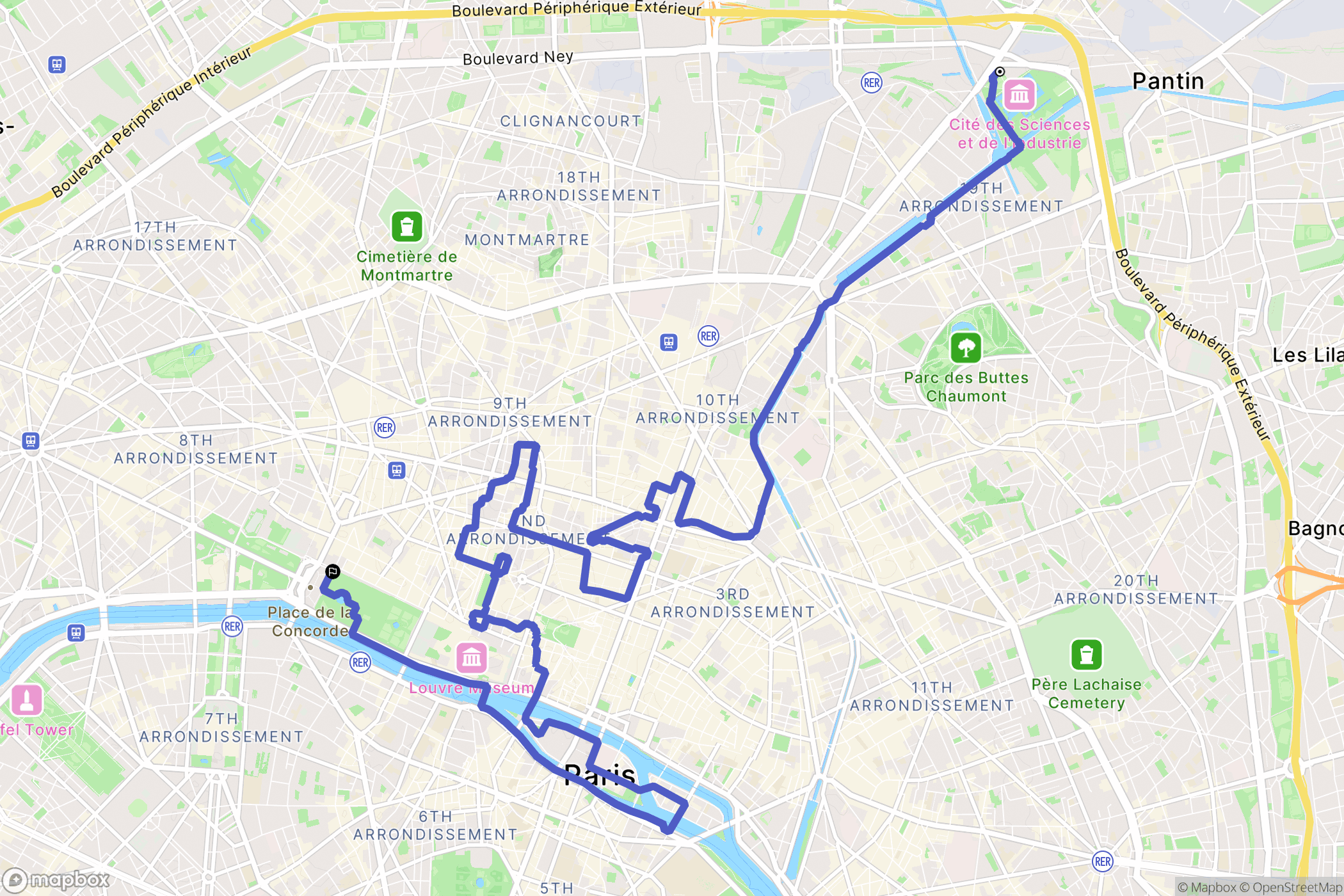 Paris : carte du parcours de randonnée - France