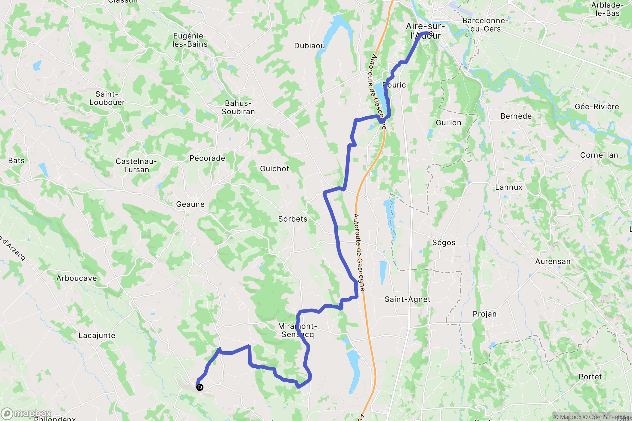 Aire-sur-l'Adour : carte du parcours de randonnée - France