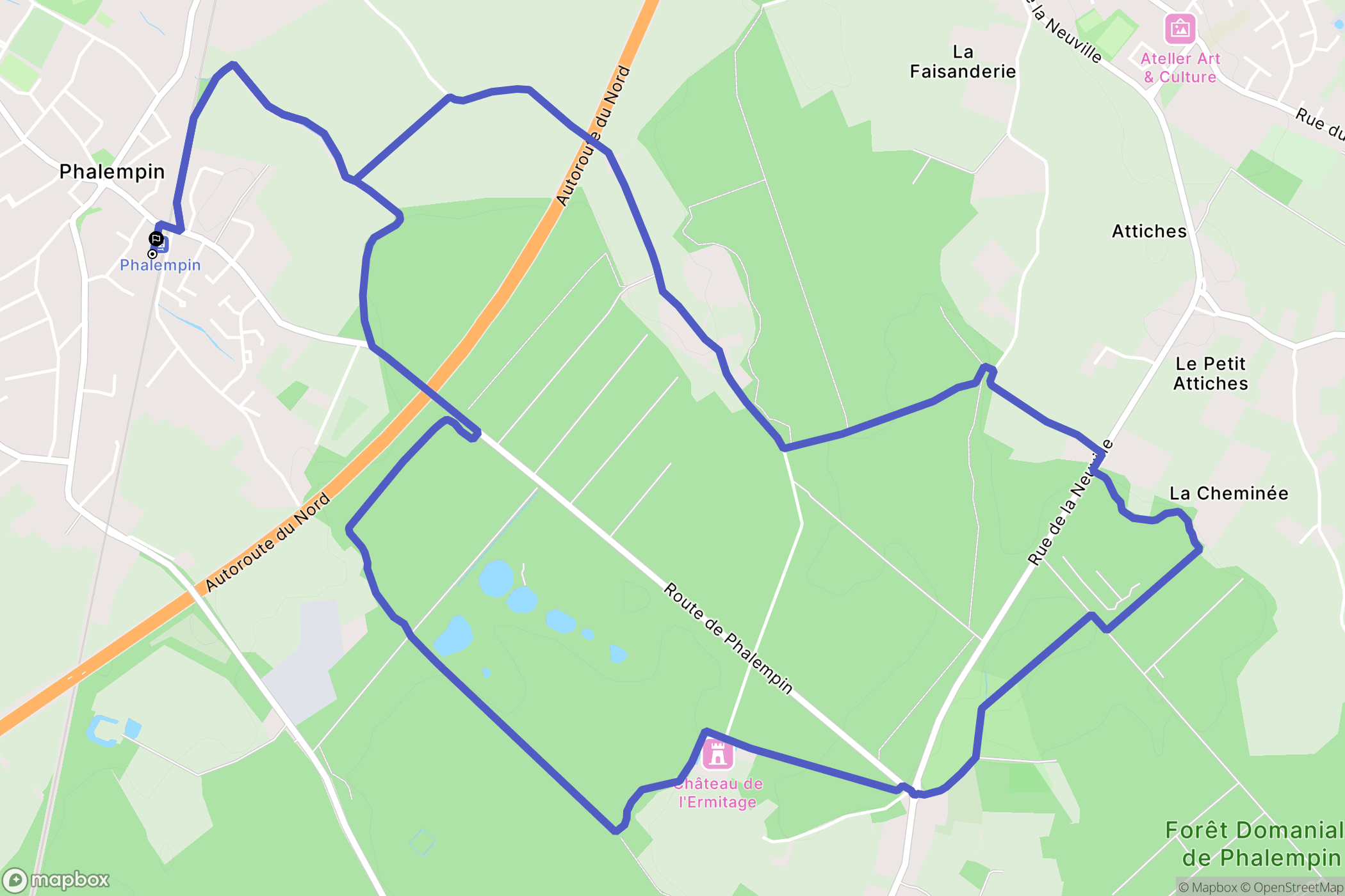 Phalempin : carte du parcours de randonnée - France