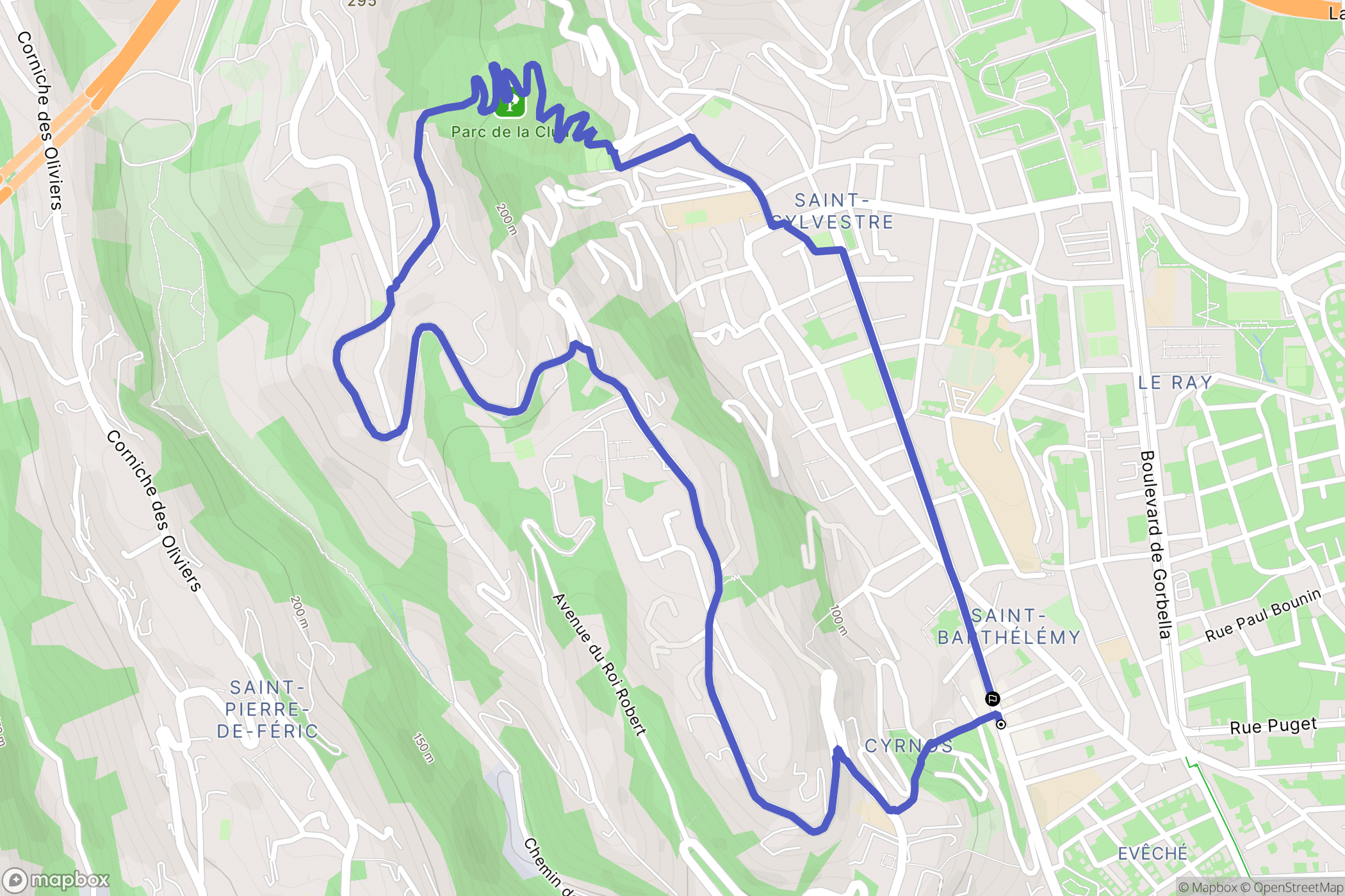 Nice : carte du parcours de randonnée - France