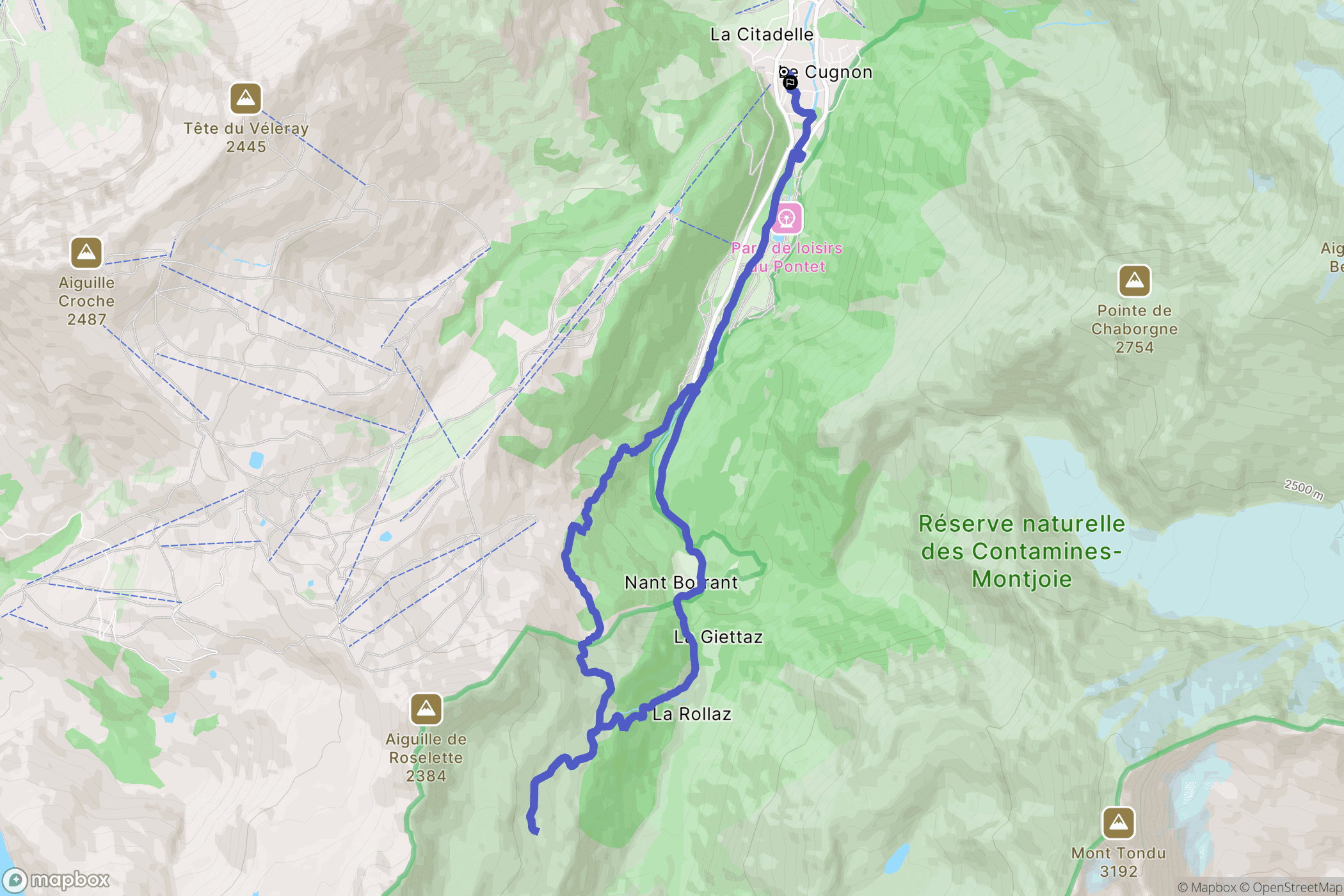 Les Contamines-Montjoie : carte du parcours de randonnée - France