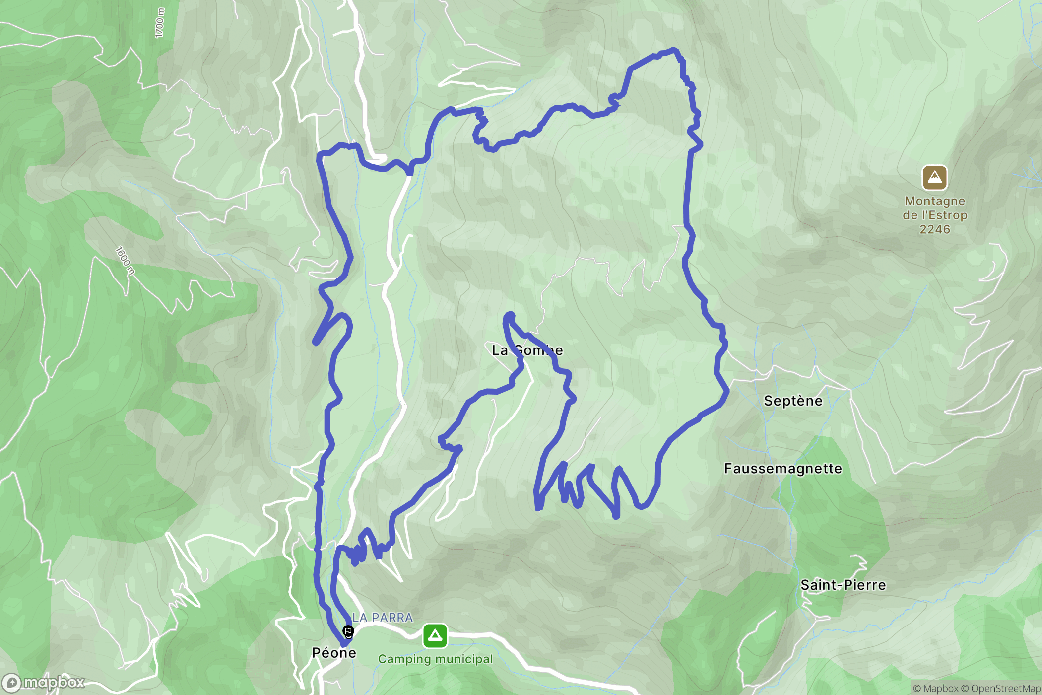 Péone : carte du parcours de randonnée - France