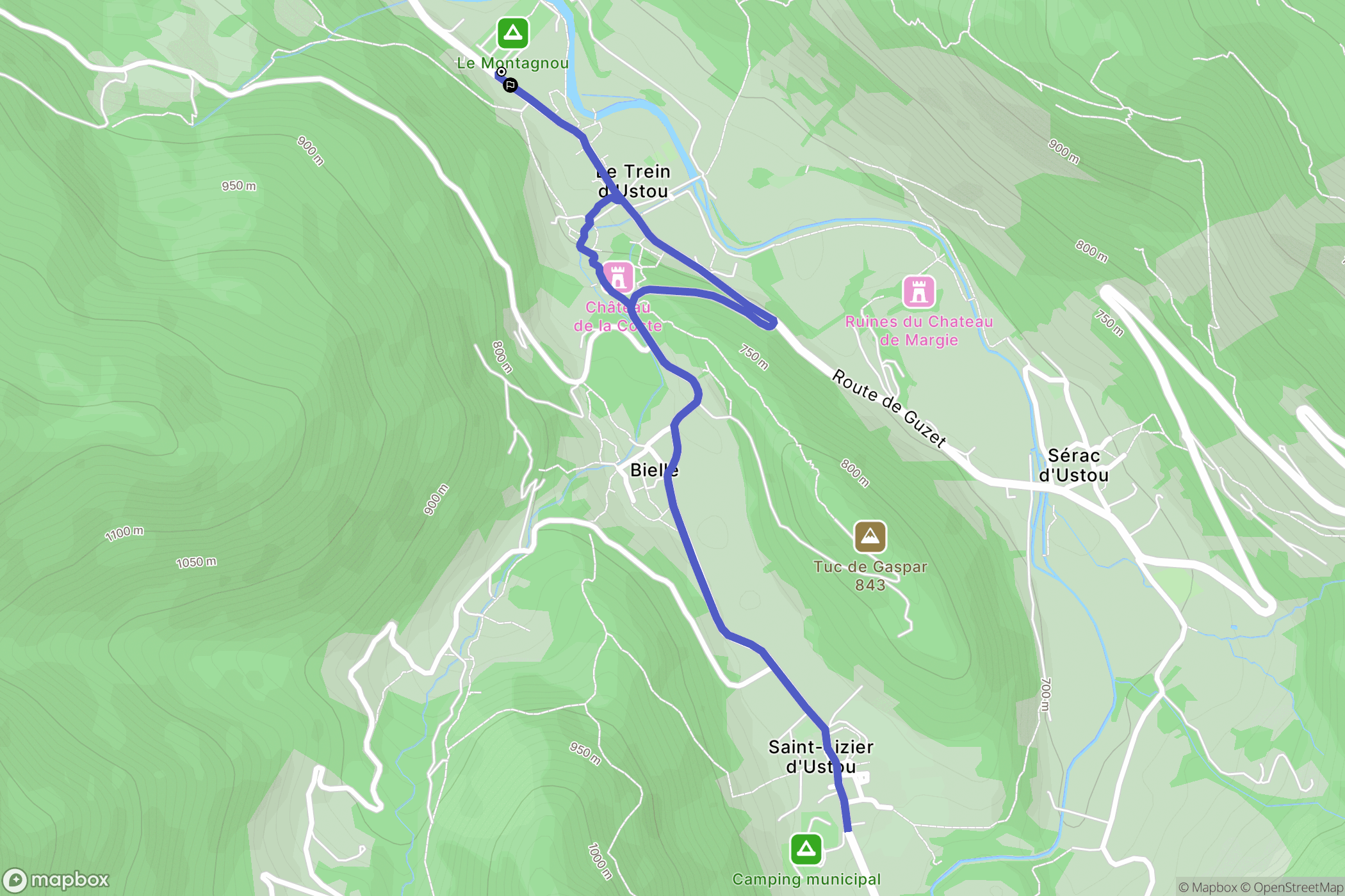 Ustou : carte du parcours de randonnée - France