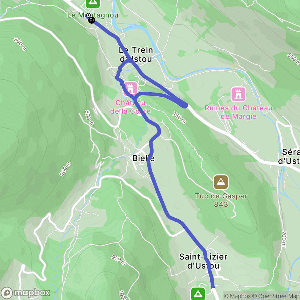 Ustou : carte du parcours de randonnée - France
