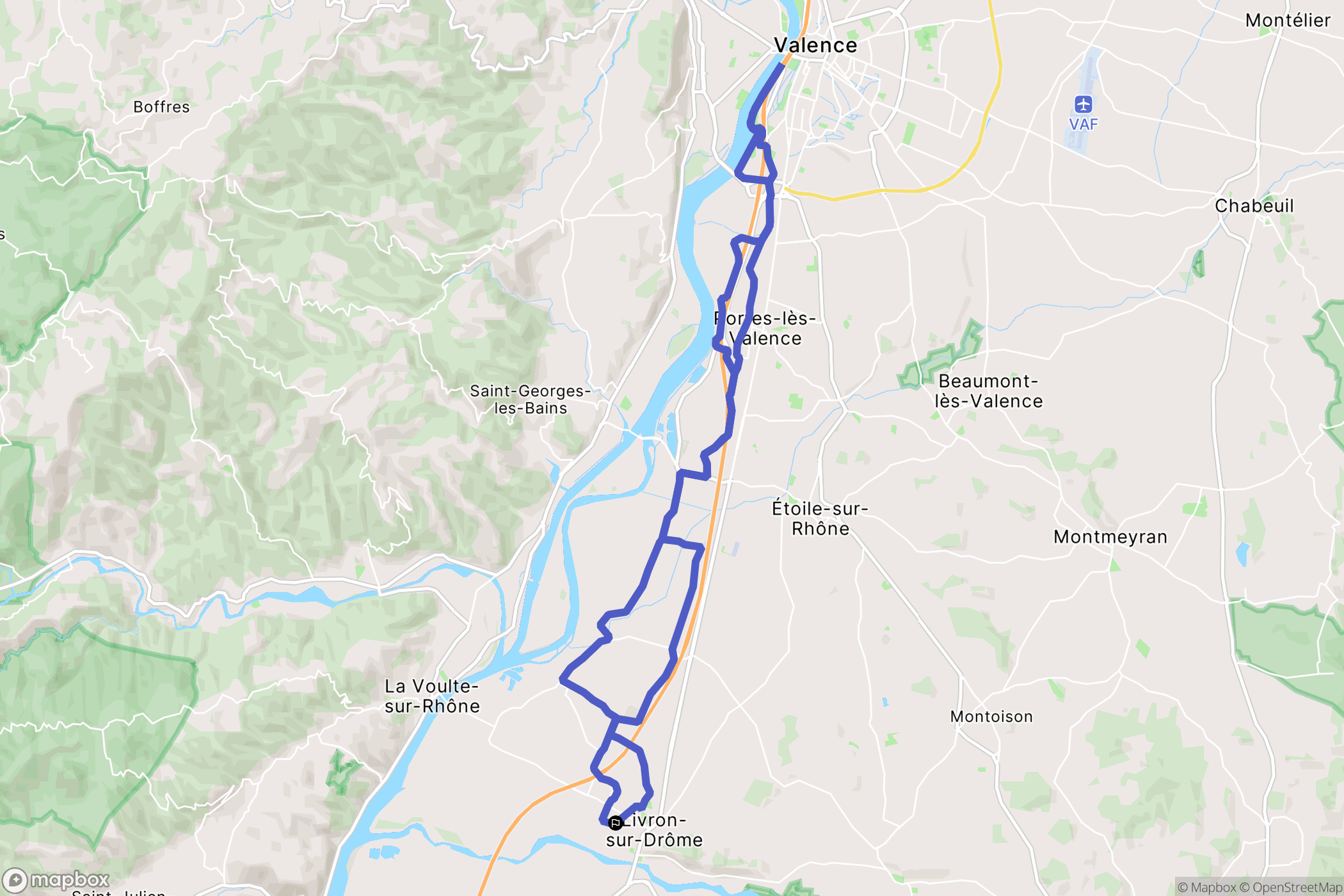 Livron-sur-Drôme : carte du parcours de randonnée - France