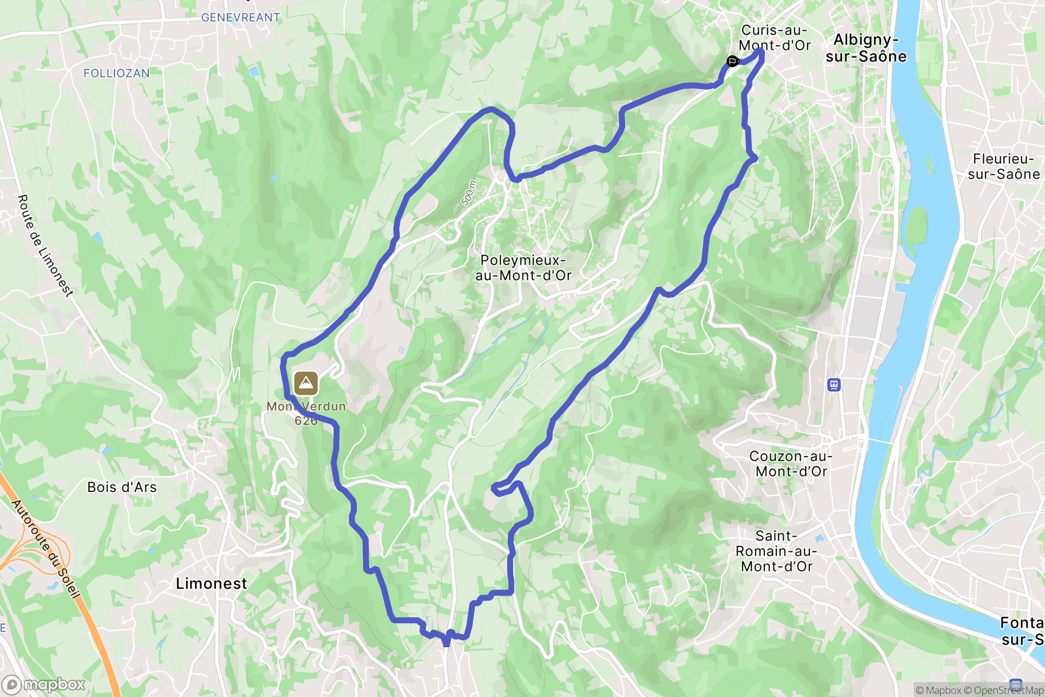 Curis-au-Mont-d'Or : carte du parcours de randonnée - France