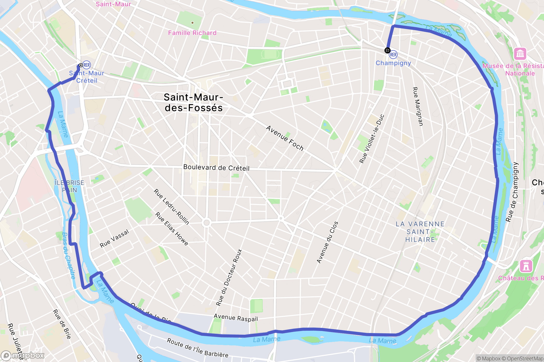Saint-Maur-des-Fossés : carte du parcours de randonnée - France