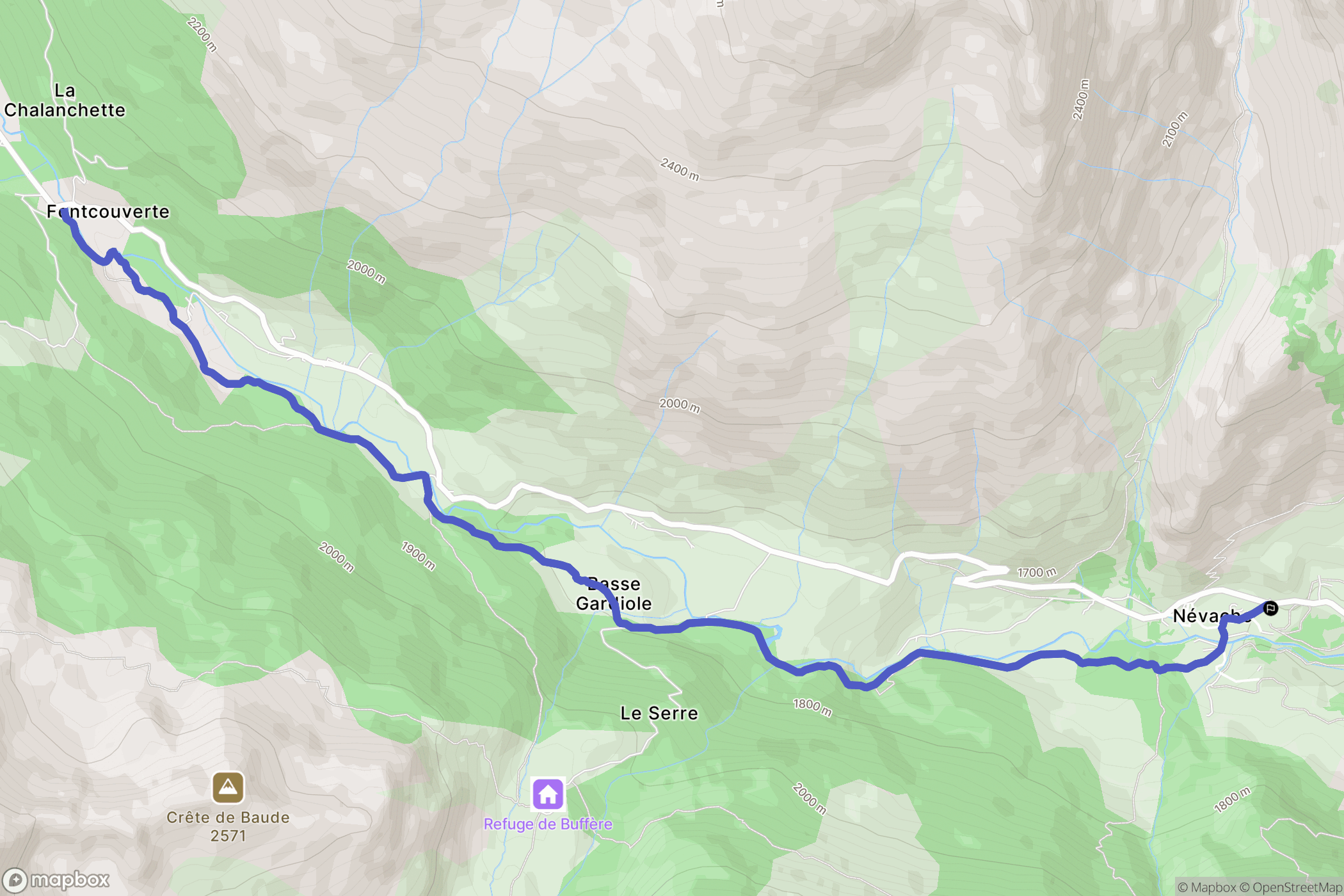 Névache : carte du parcours de randonnée - France