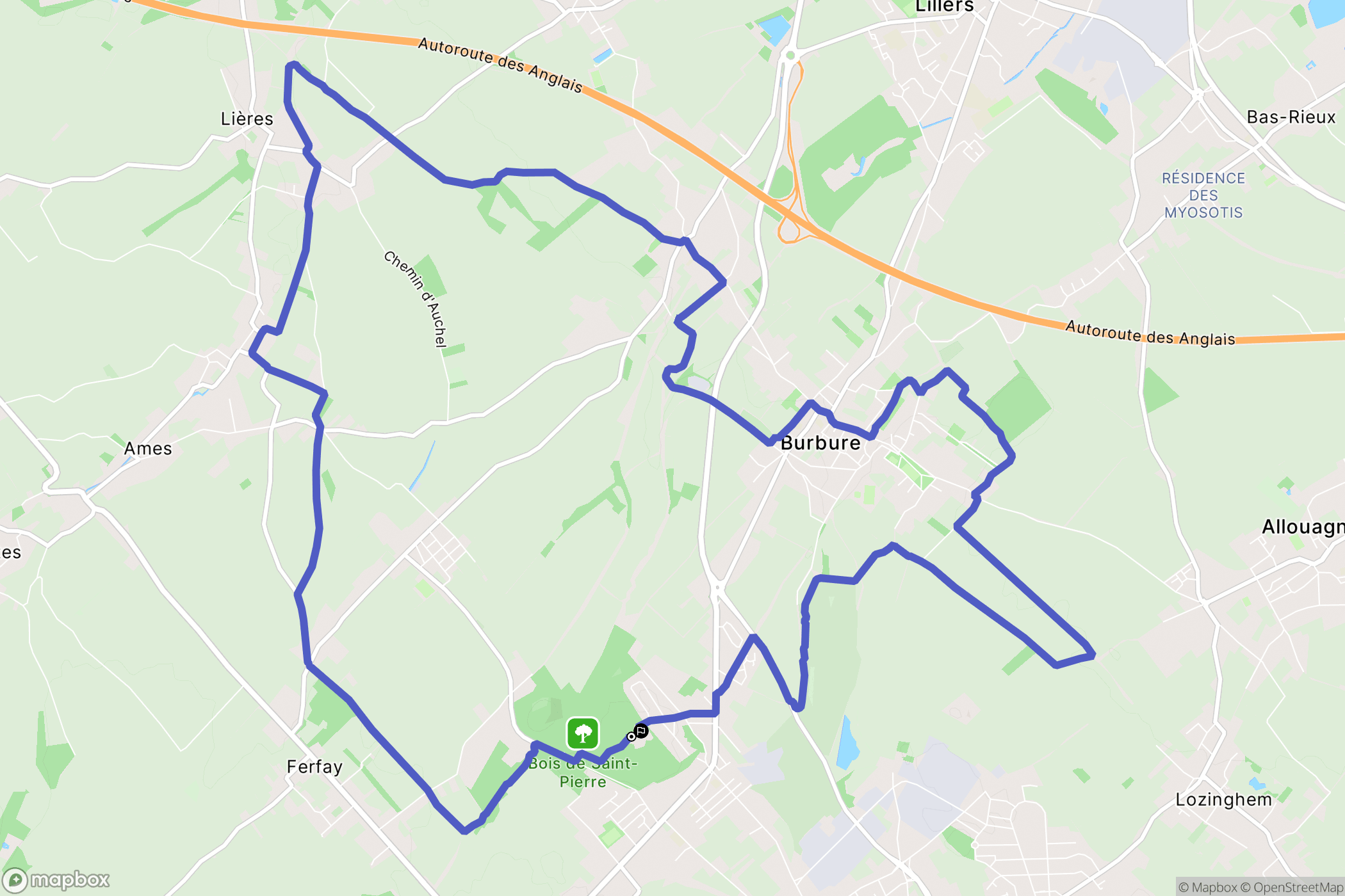 Auchel : carte du parcours de randonnée - France