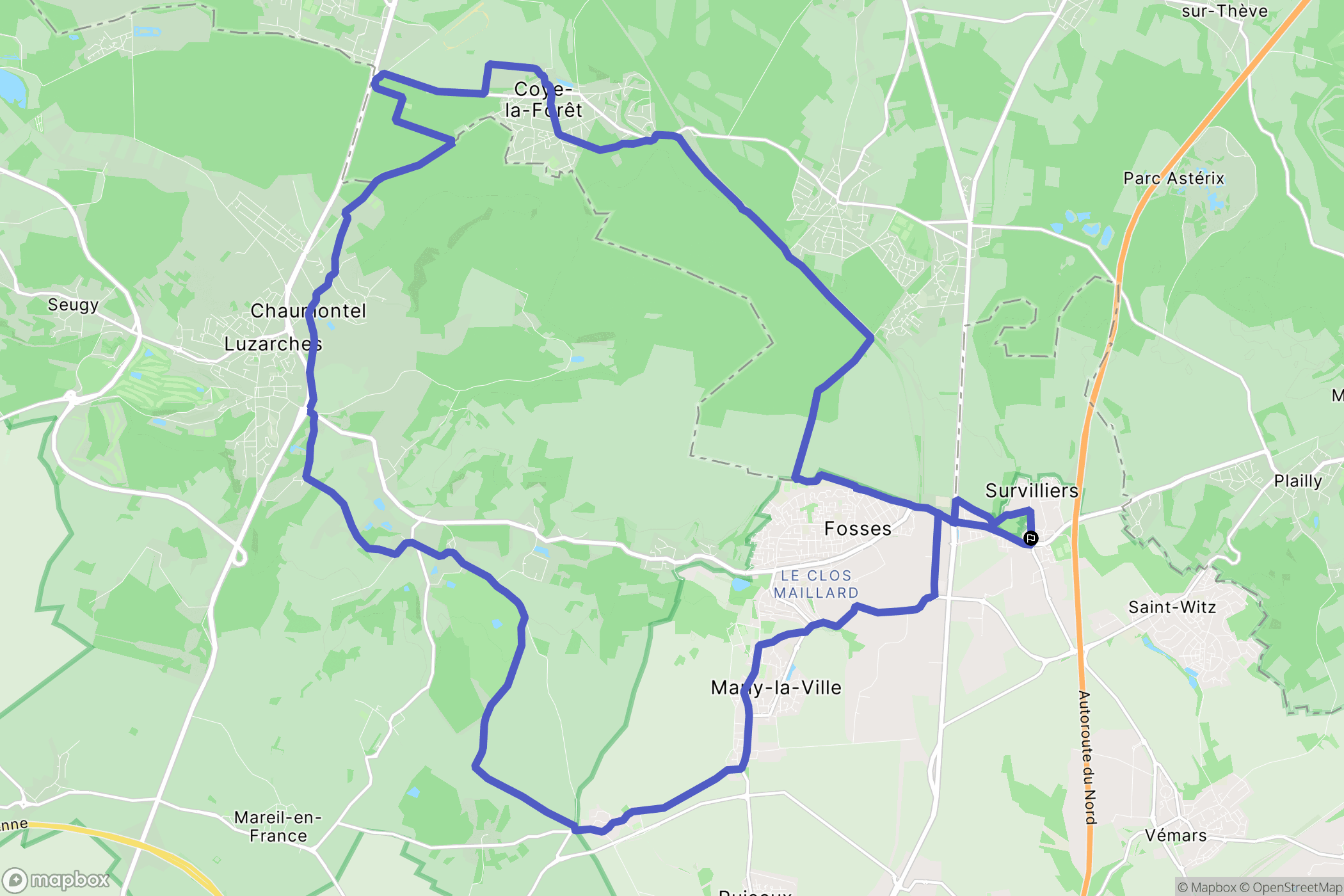 Fosses : carte du parcours de randonnée - France
