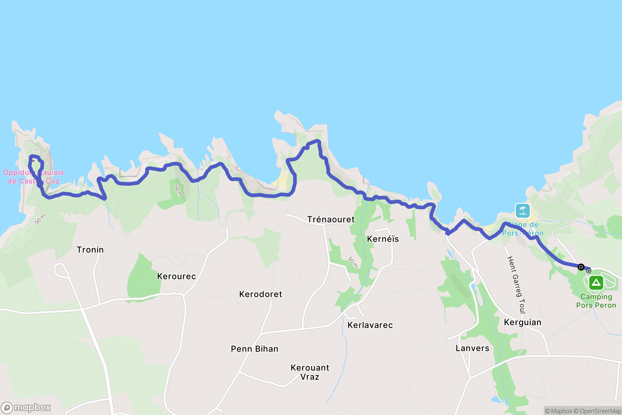 Beuzec-Cap-Sizun : carte du parcours de randonnée - France