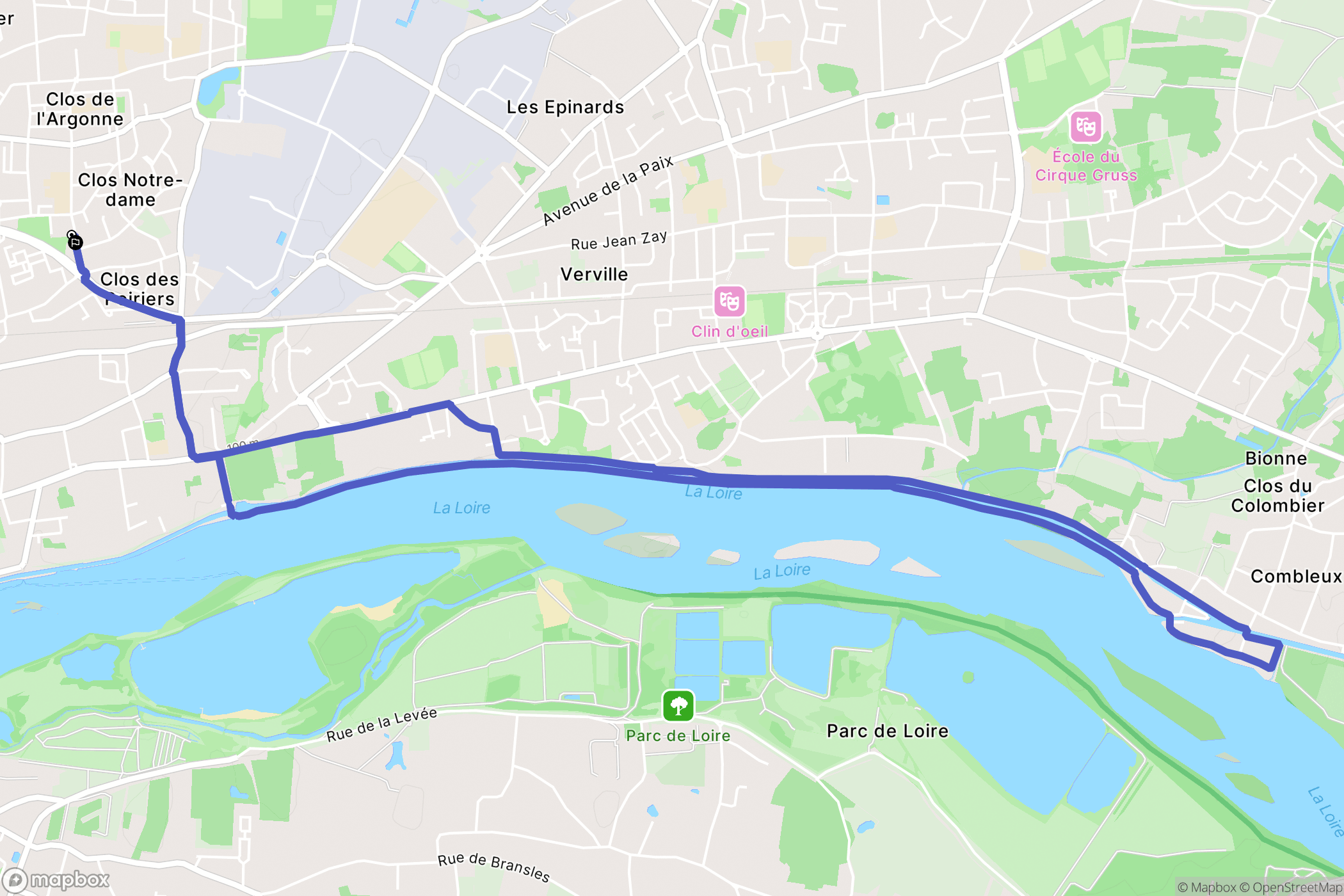 Orléans : carte du parcours de randonnée - France