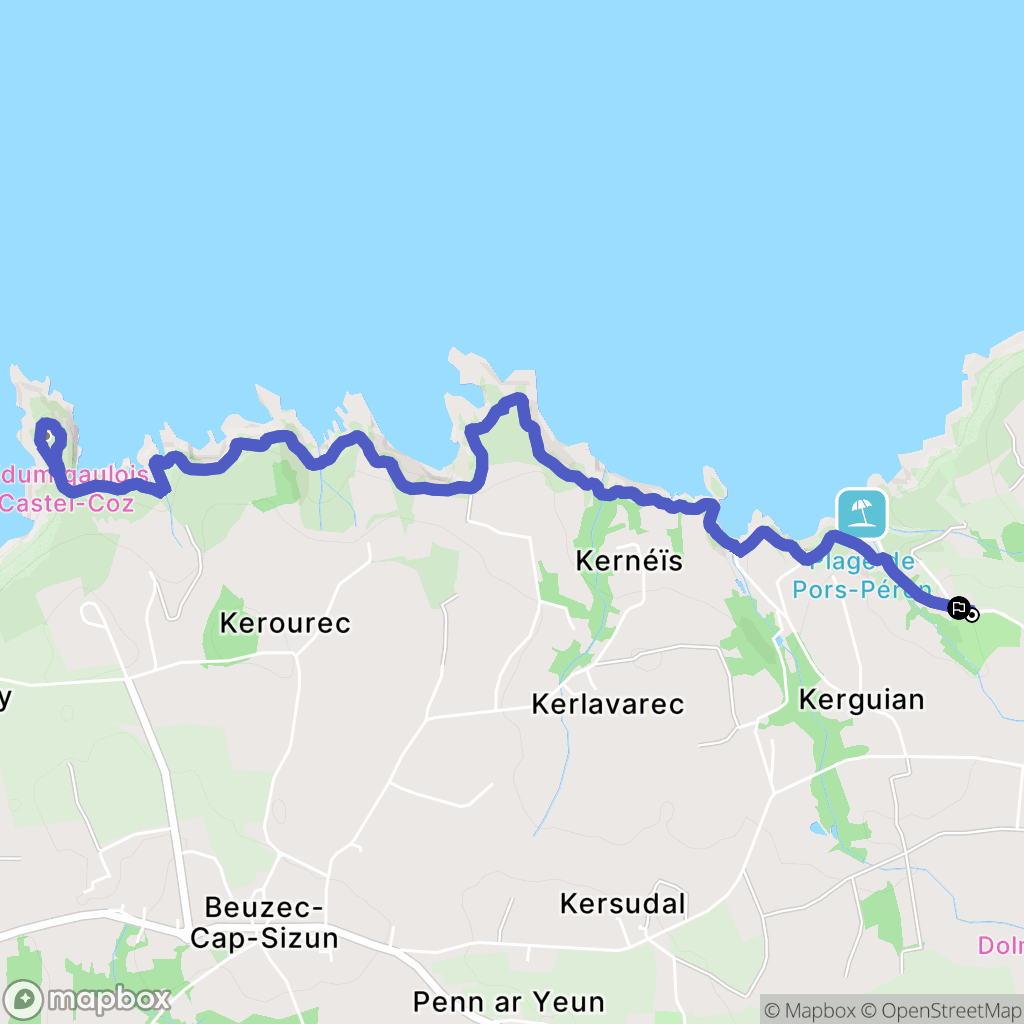 Beuzec-Cap-Sizun : carte du parcours de randonnée - France