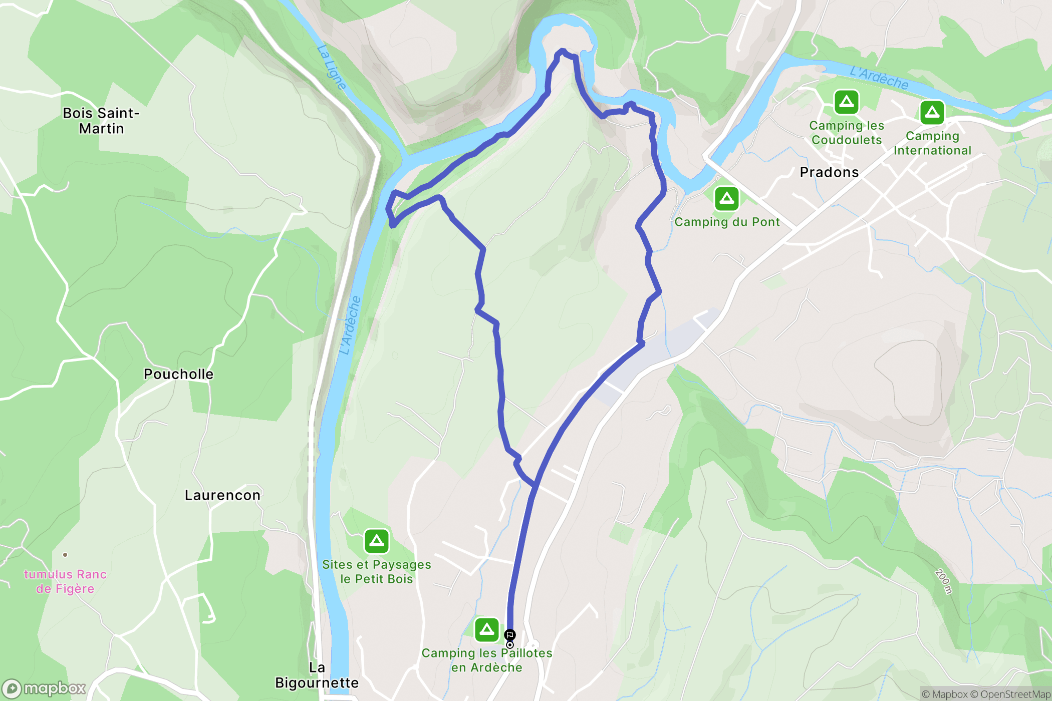 Ruoms : carte du parcours de randonnée - France