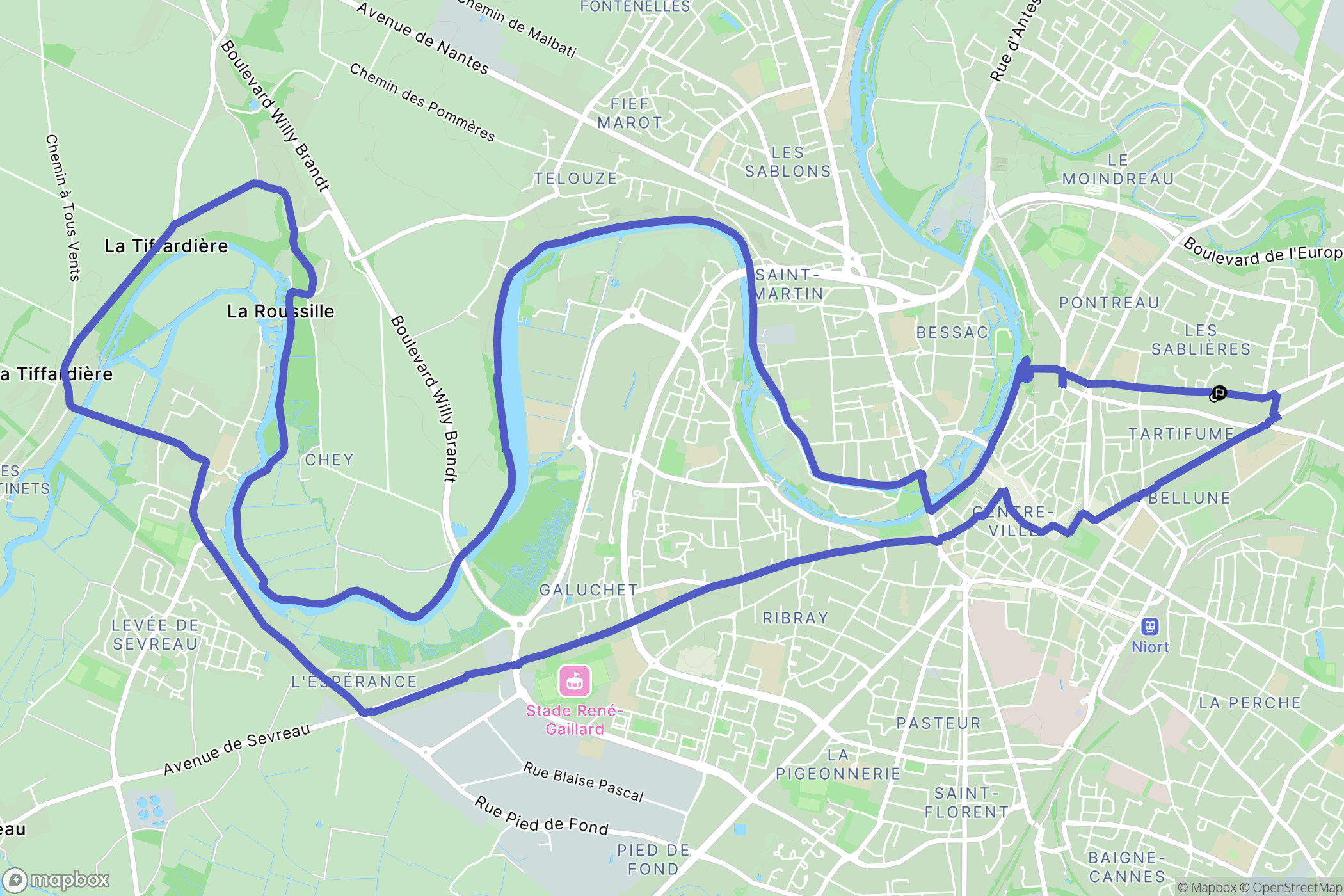 niort : carte du parcours de randonnée - France