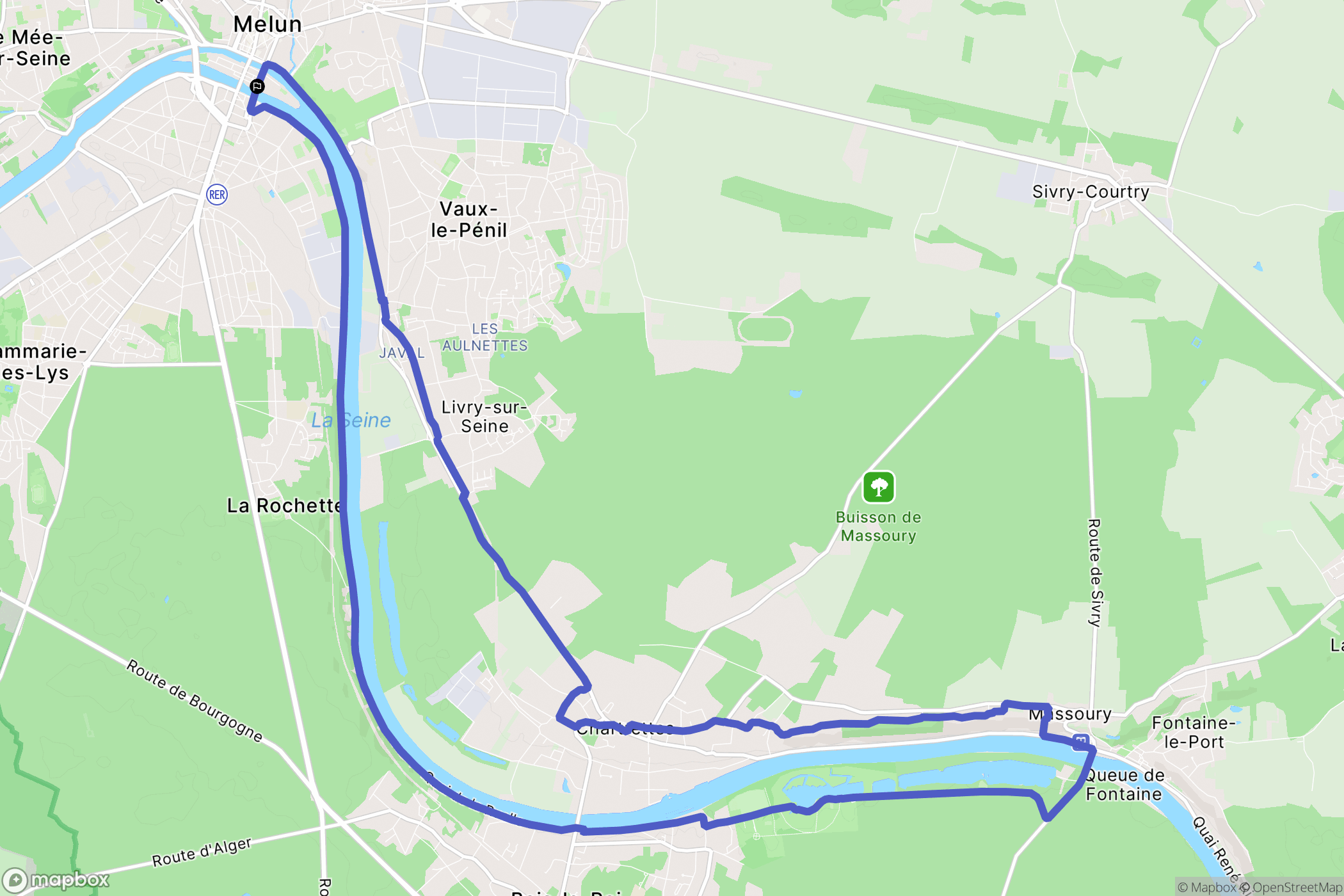Melun : carte du parcours de randonnée - France