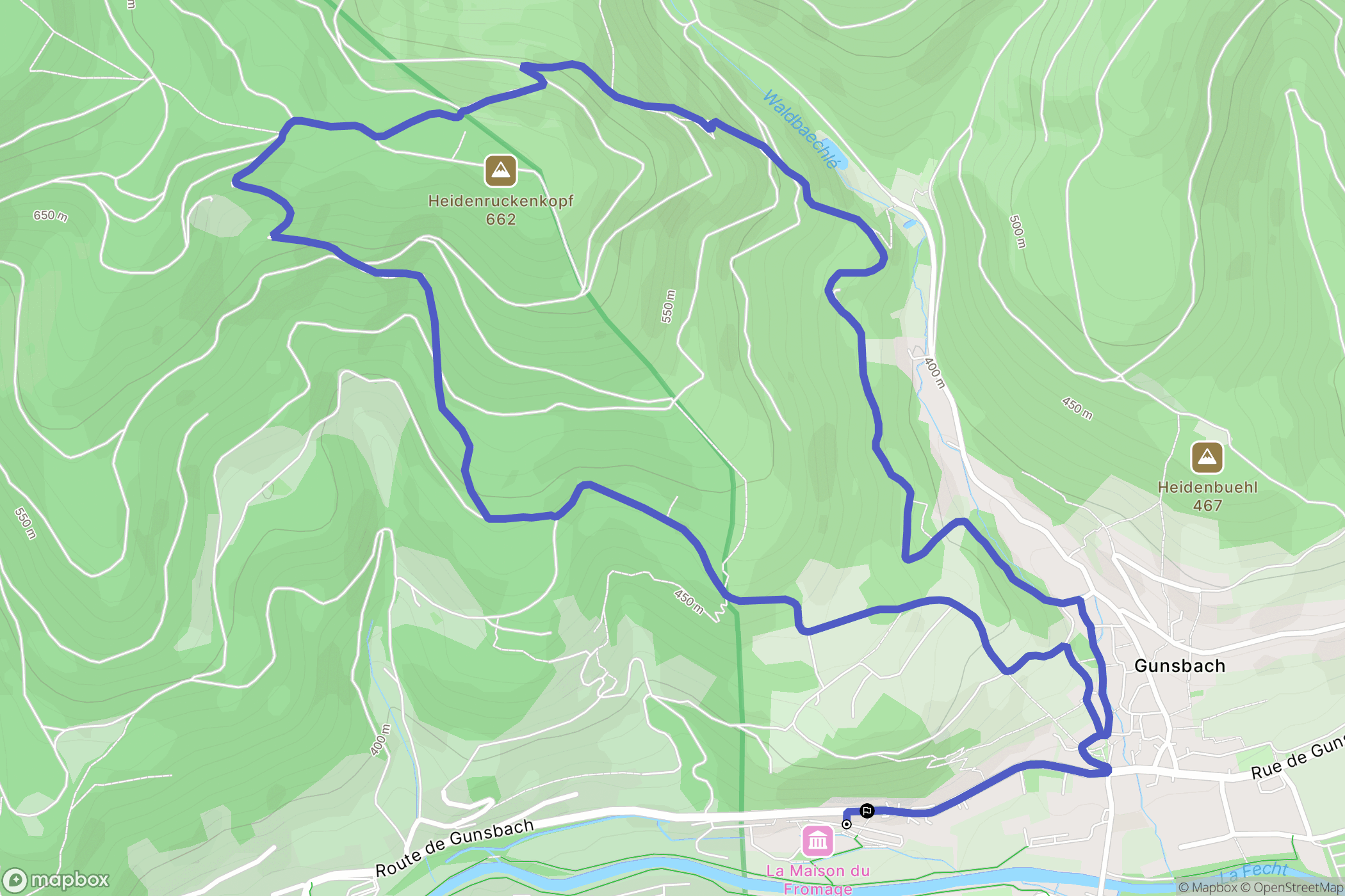Gunsbach : carte du parcours de randonnée - France