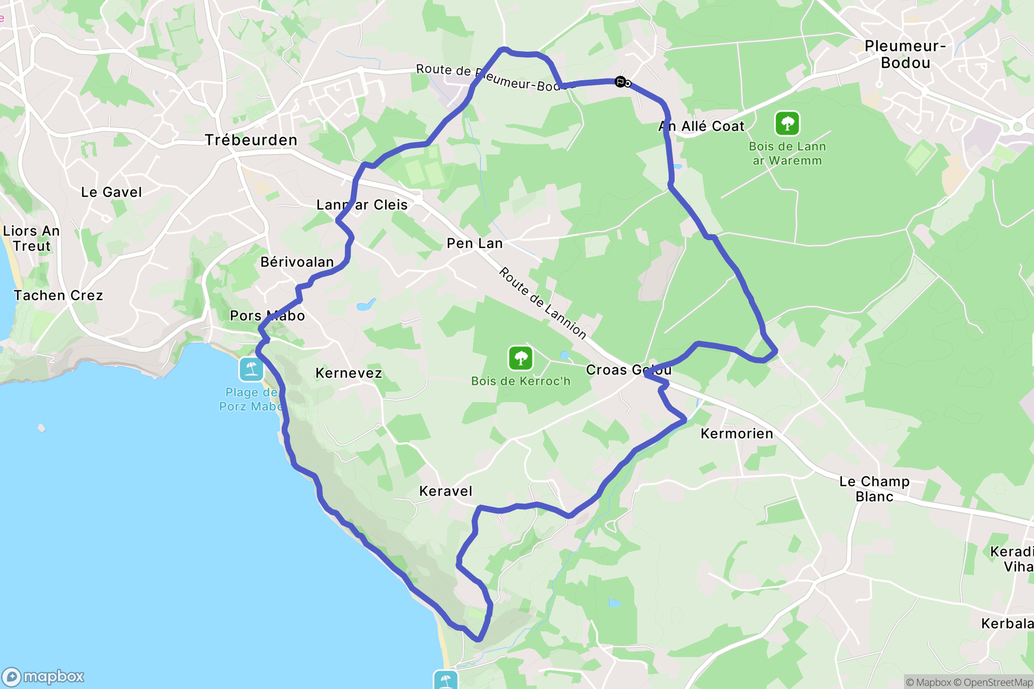 Pleumeur-Bodou : carte du parcours de randonnée - France