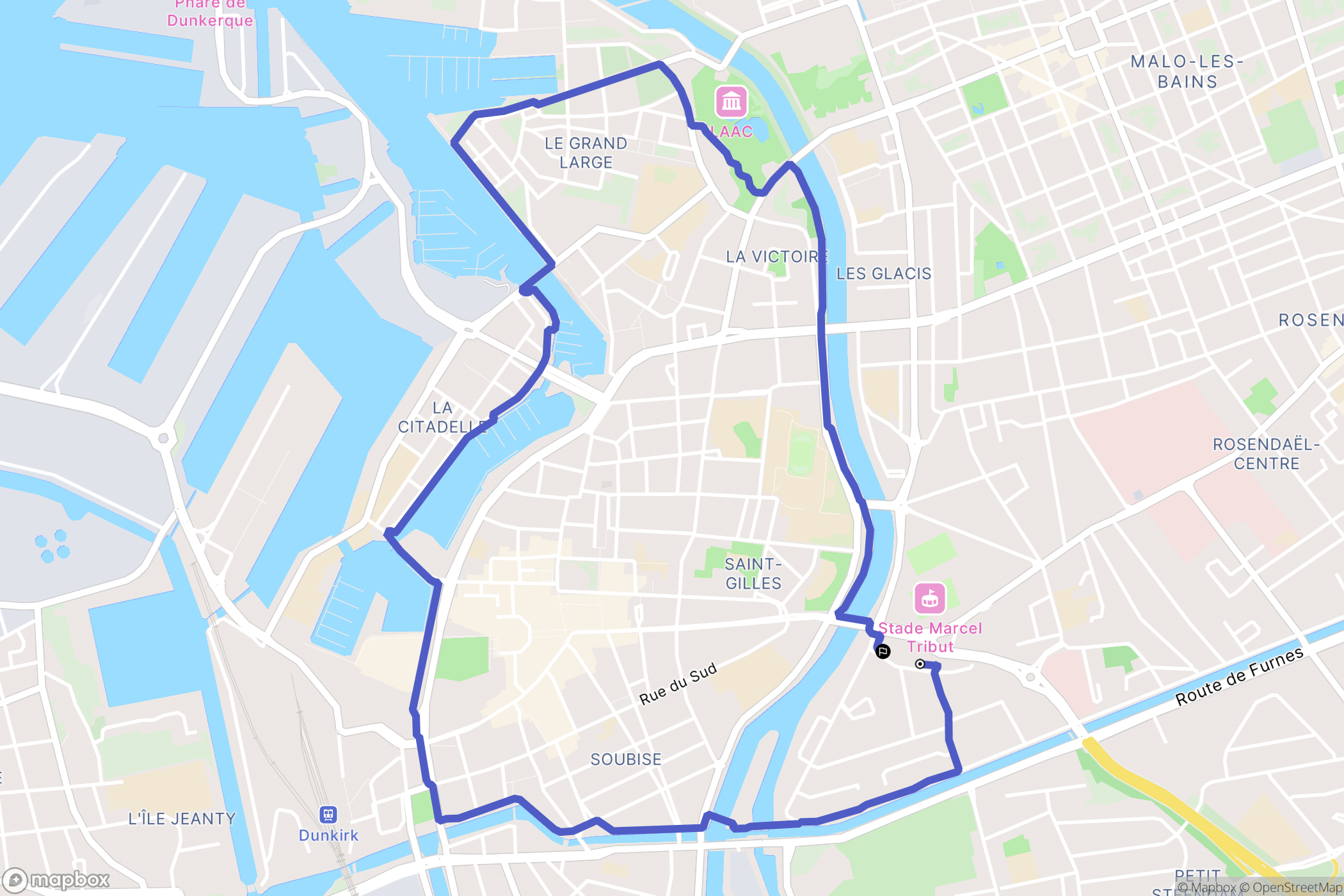 Dunkerque : carte du parcours de randonnée - France