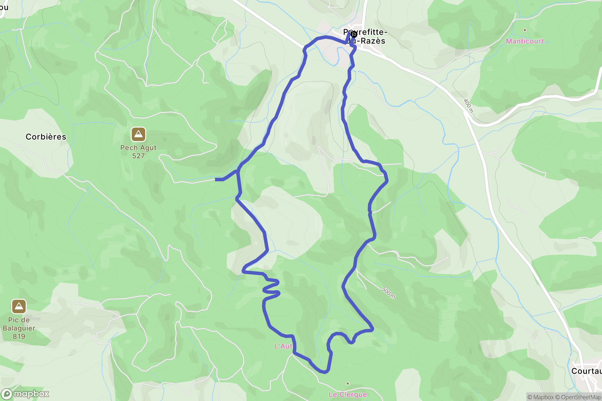 Peyrefitte-du-Razès : carte du parcours de randonnée - France