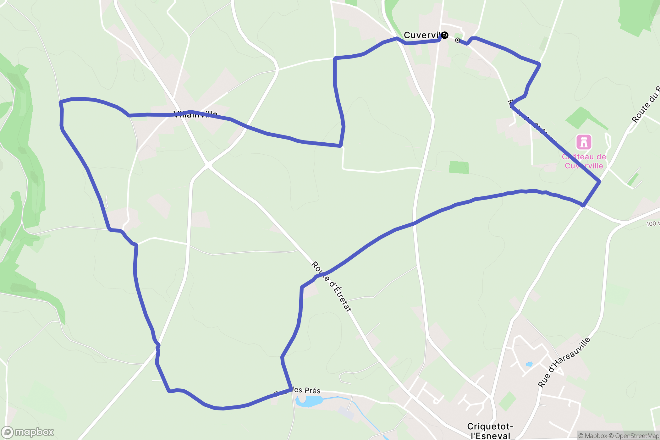 Cuverville : carte du parcours de randonnée - France