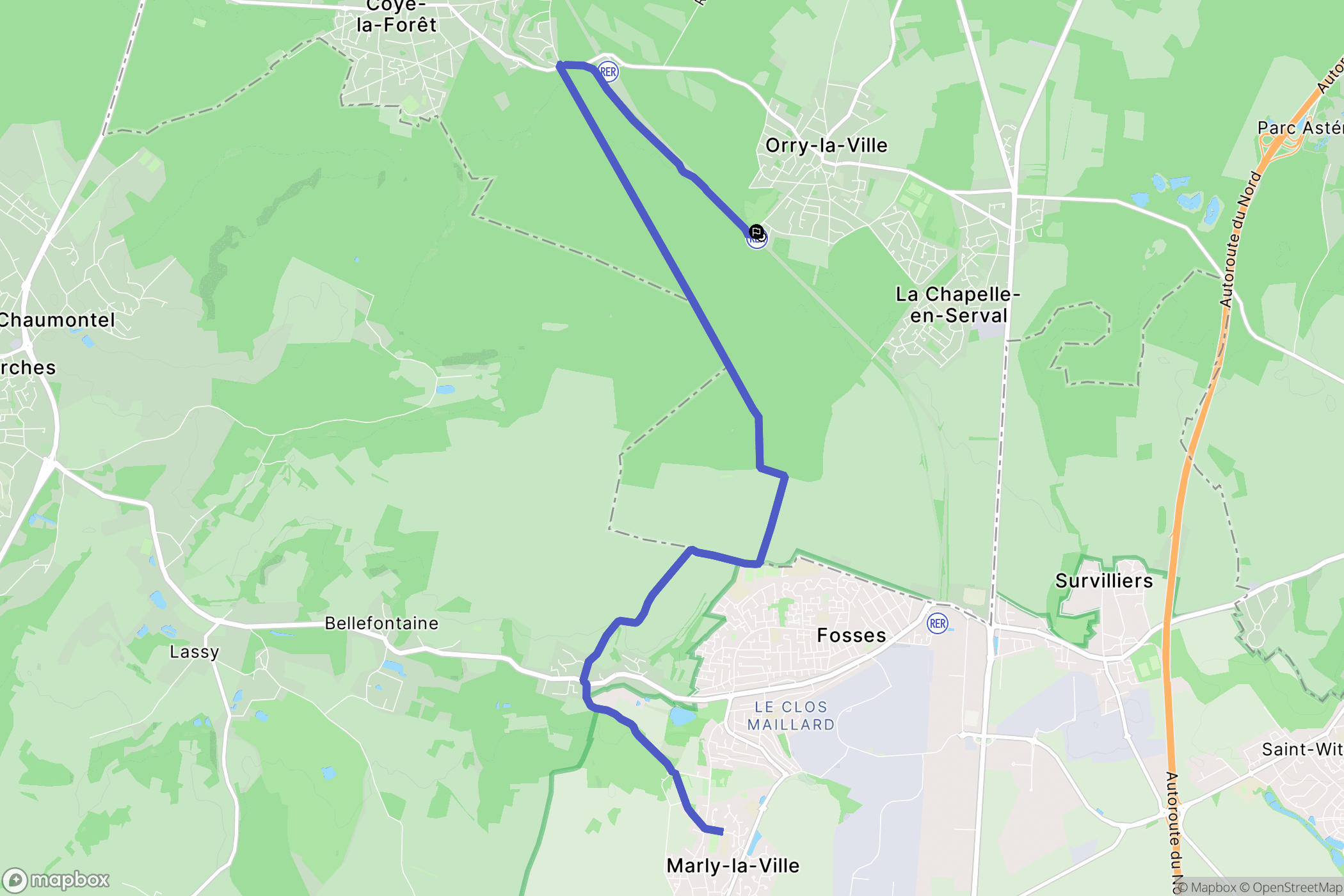 Orry-la-ville : carte du parcours de randonnée - France