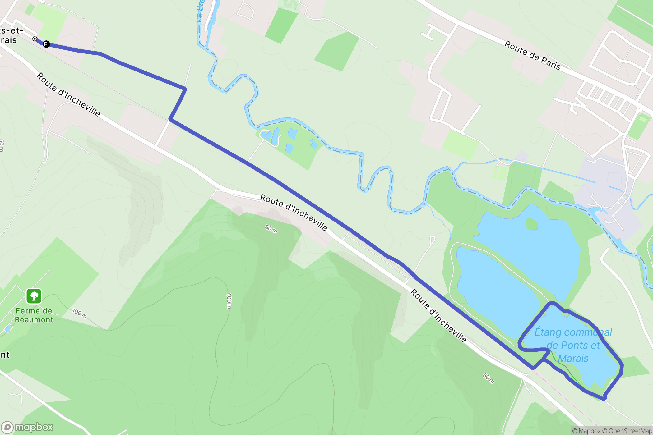 Ponts-et-Marais : carte du parcours de randonnée - France