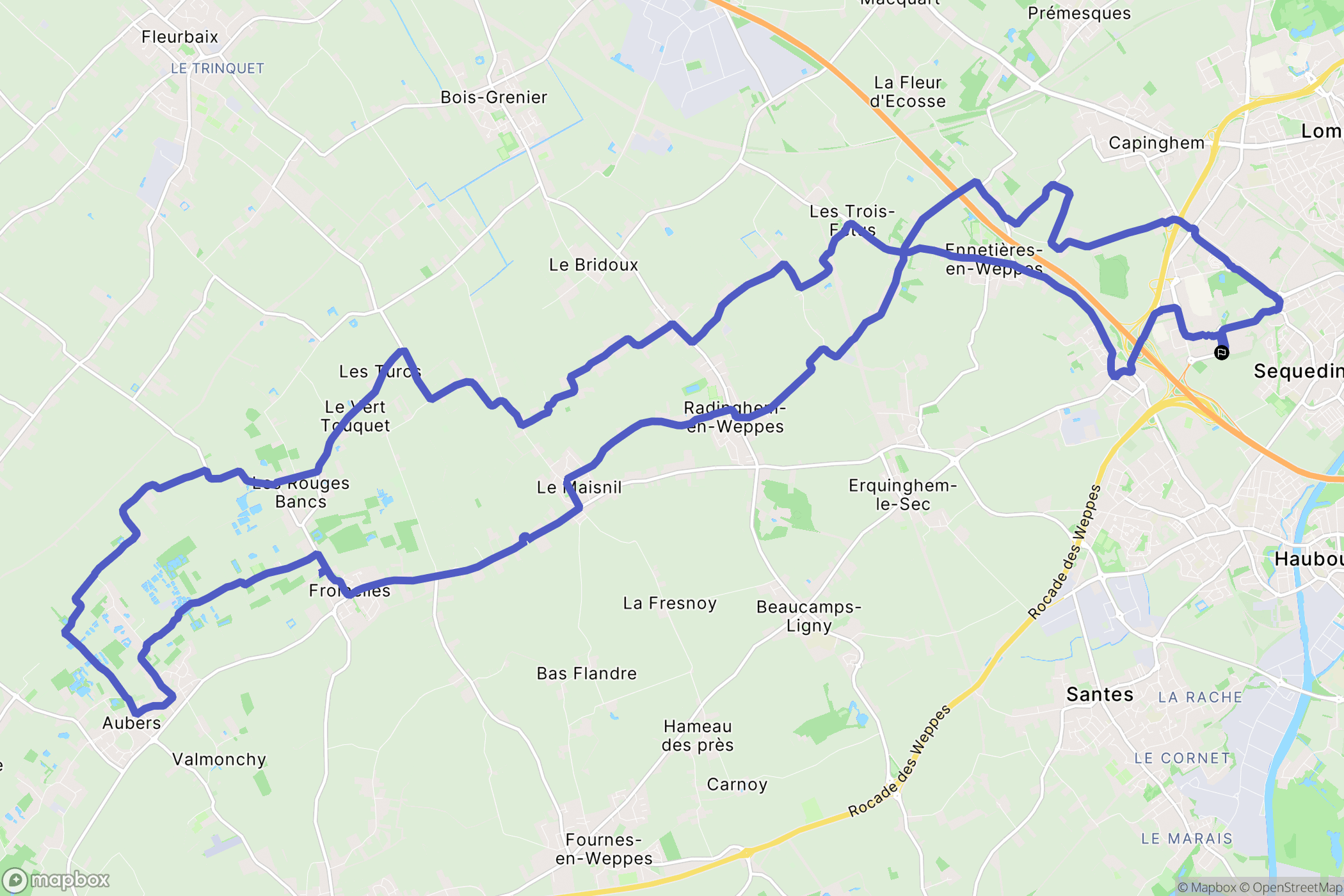 Sequedin : carte du parcours de randonnée - France