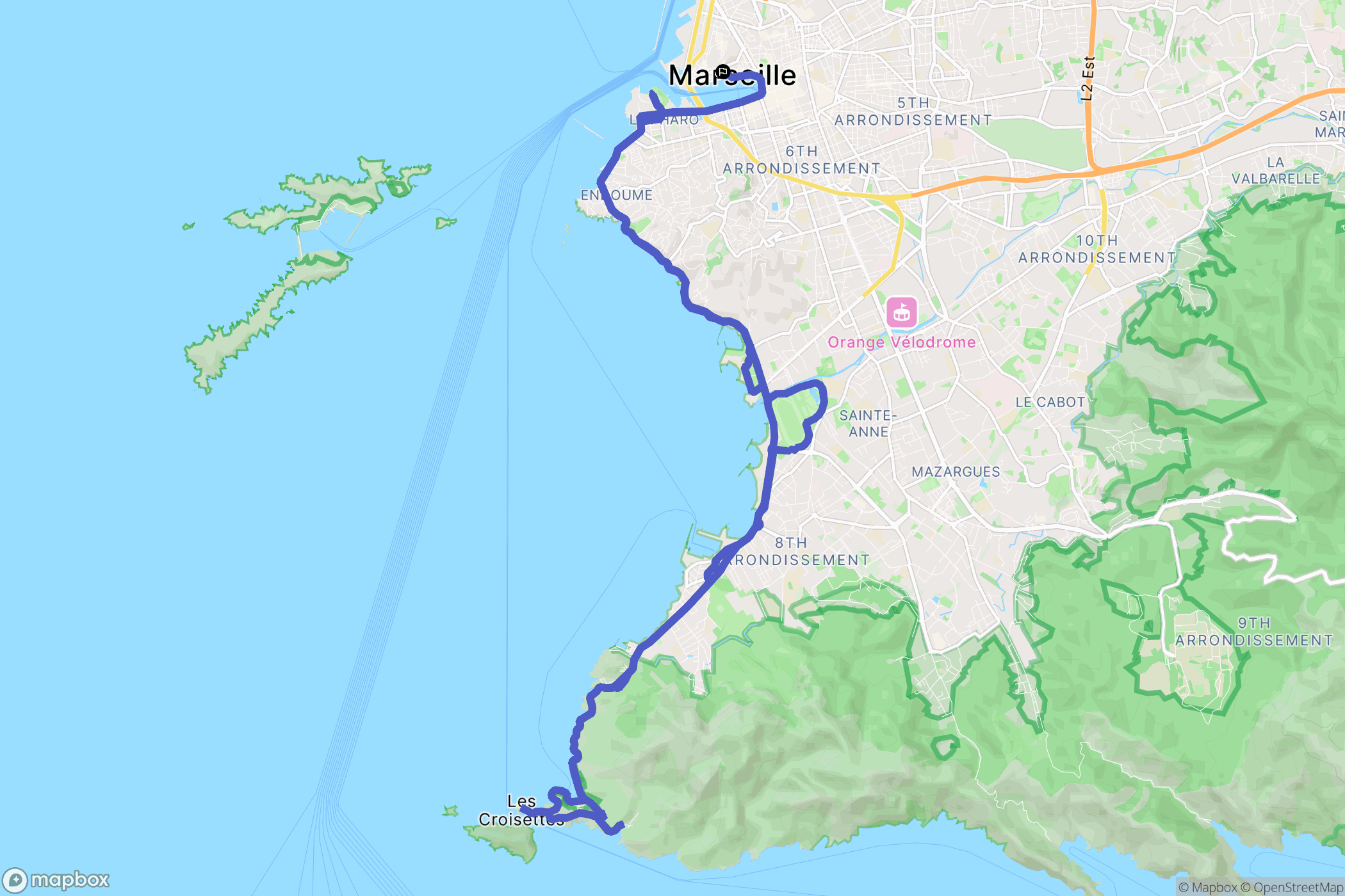 Marseille : carte du parcours de randonnée - France
