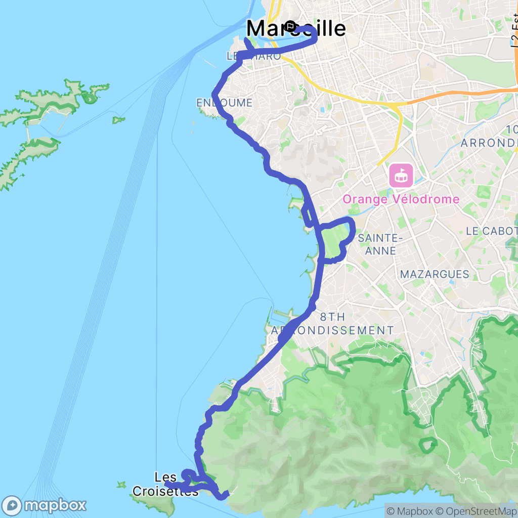 Marseille : carte du parcours de randonnée - France