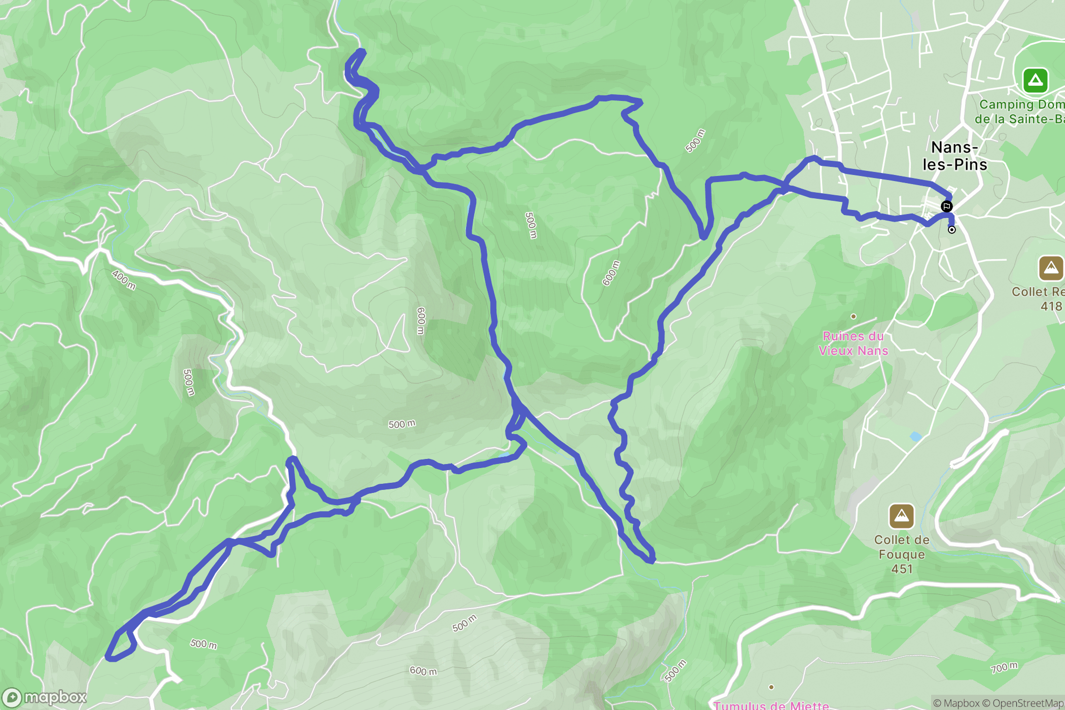 Nans-les-Pins : carte du parcours de randonnée - France