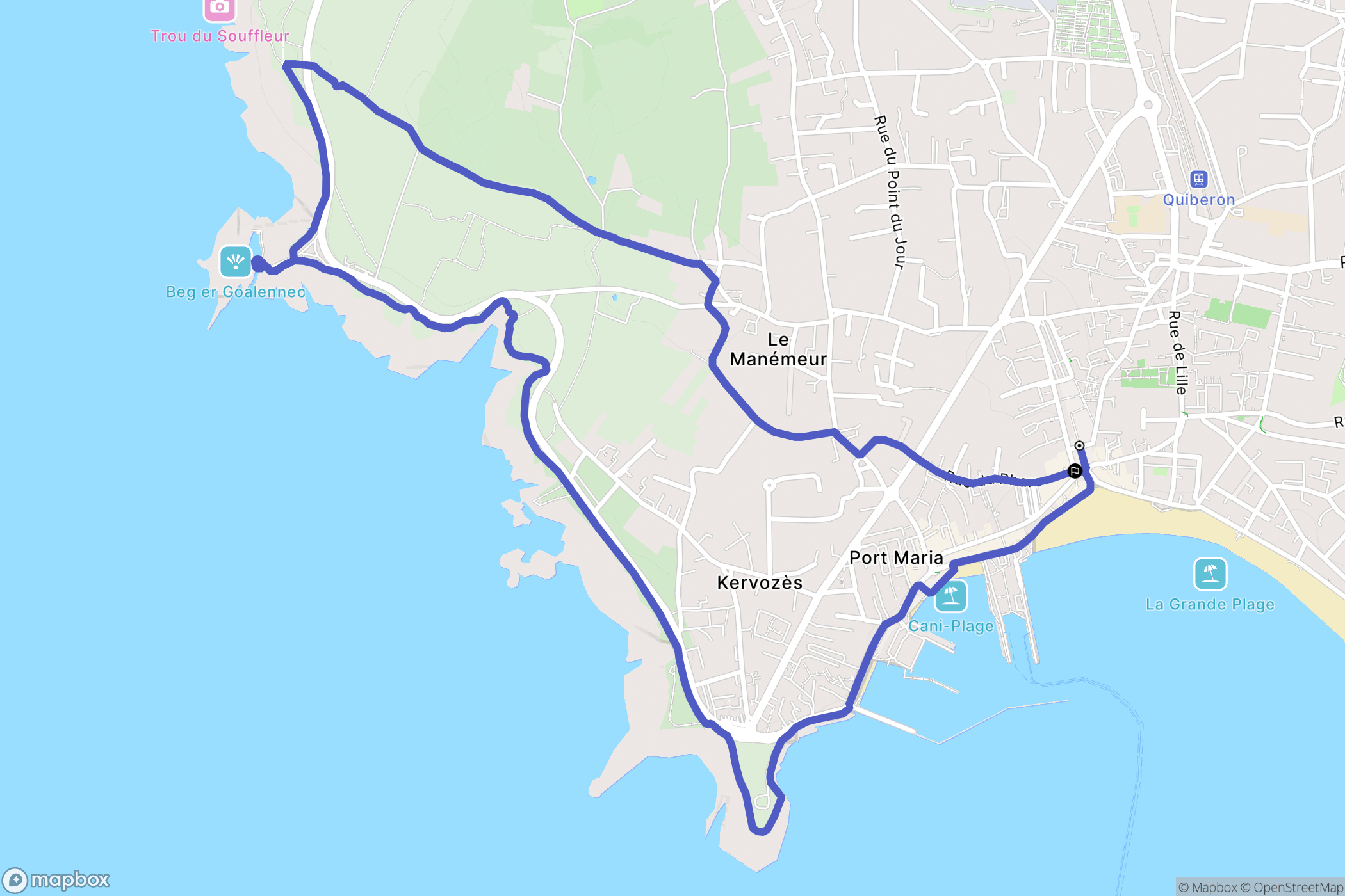Quiberon : carte du parcours de randonnée - France