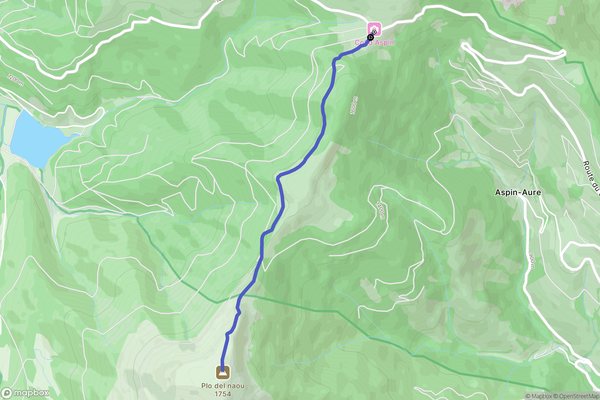 Aspin-Aure : carte du parcours de randonnée - France