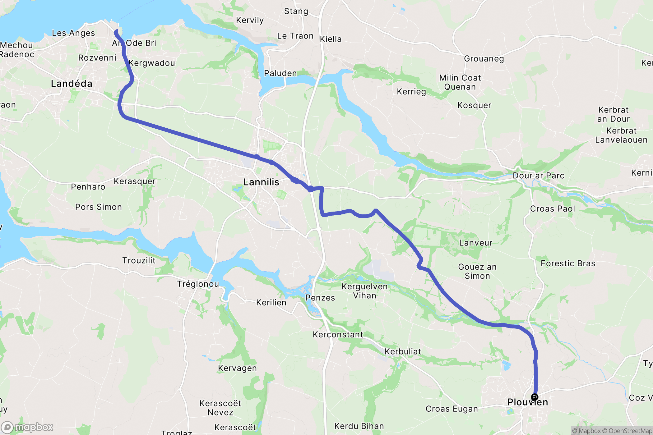 Plouvien : carte du parcours de randonnée - France