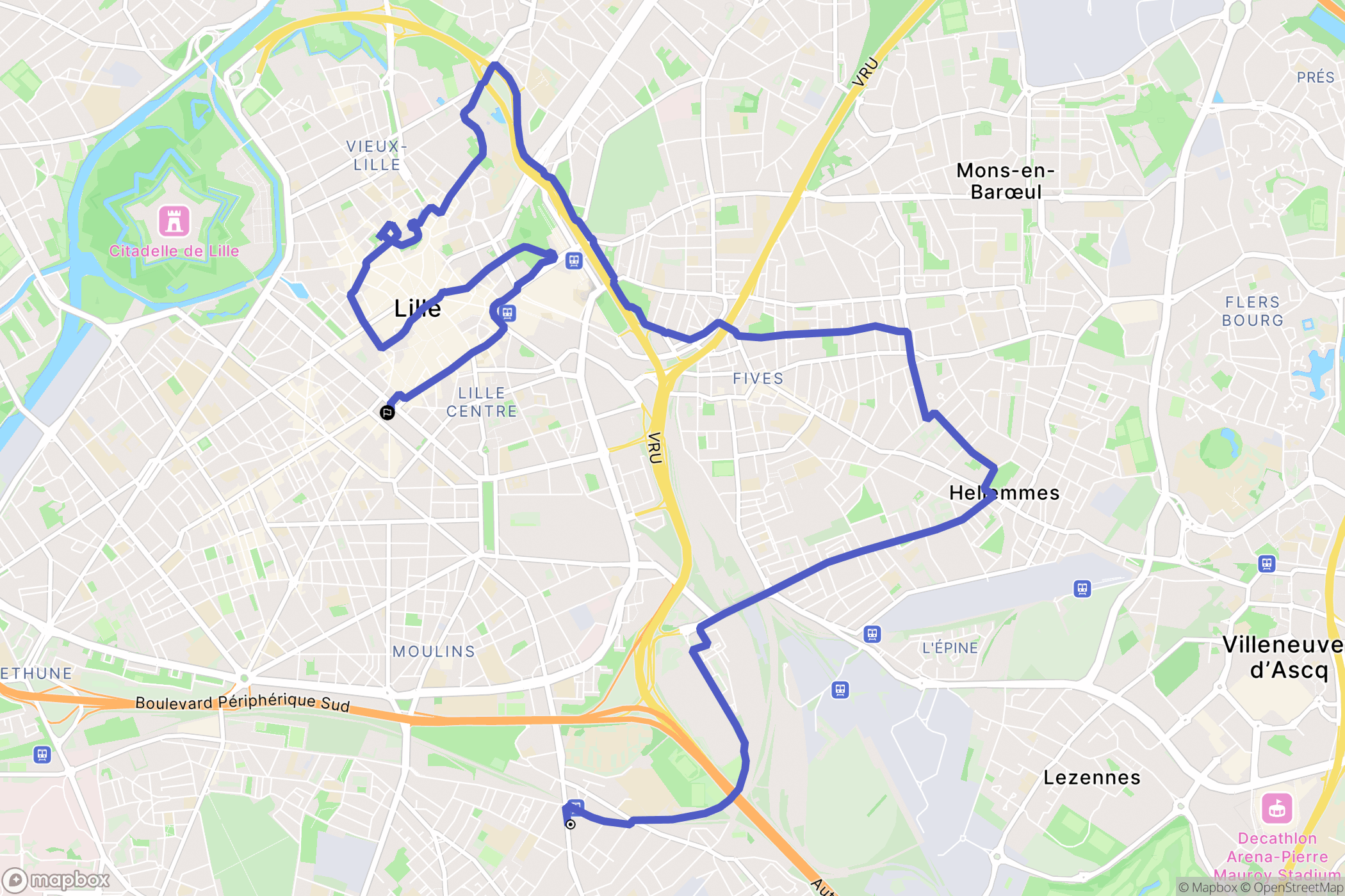 Lille : carte du parcours de randonnée - France