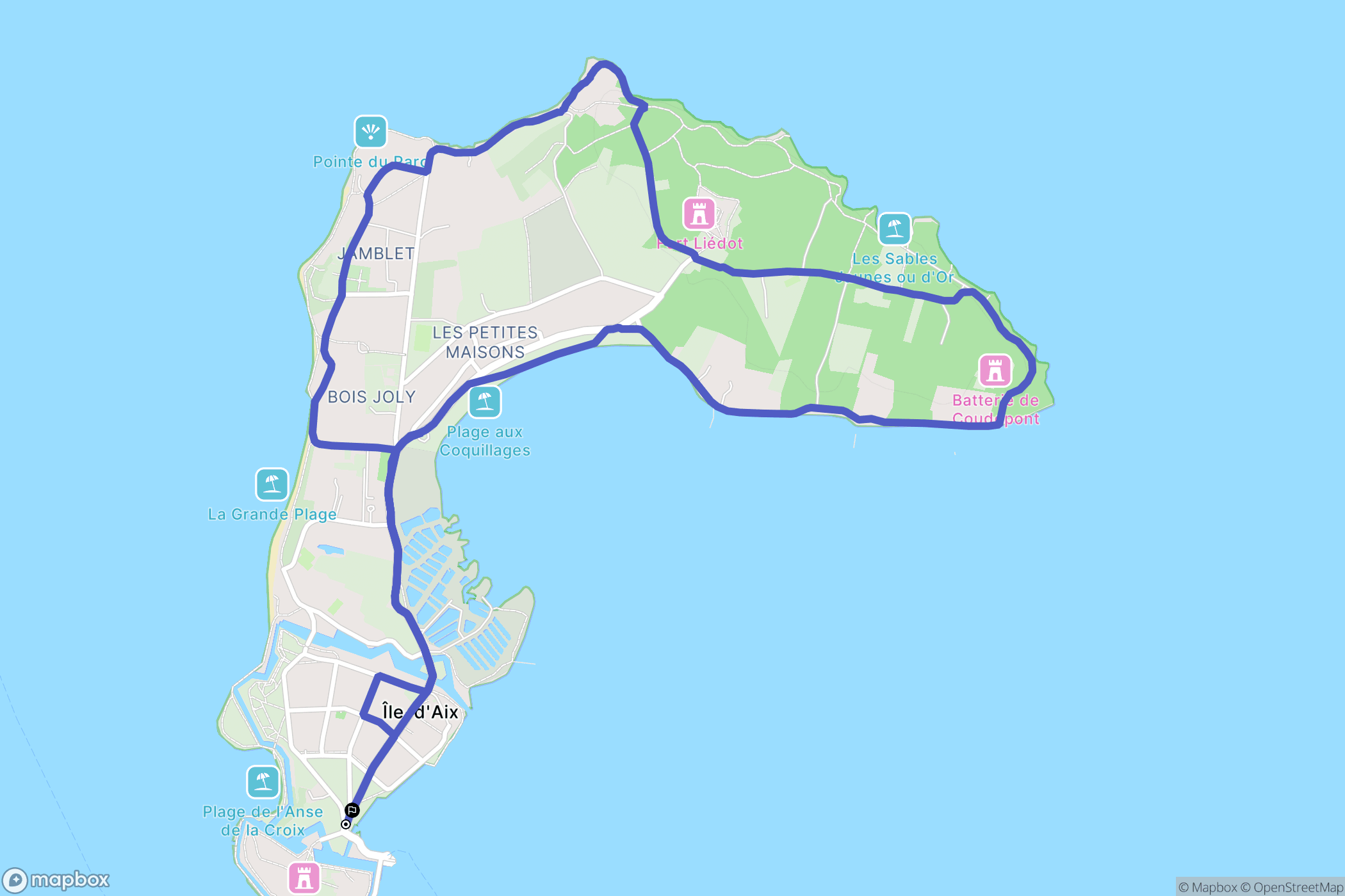 Île-d'Aix : carte du parcours de randonnée - France