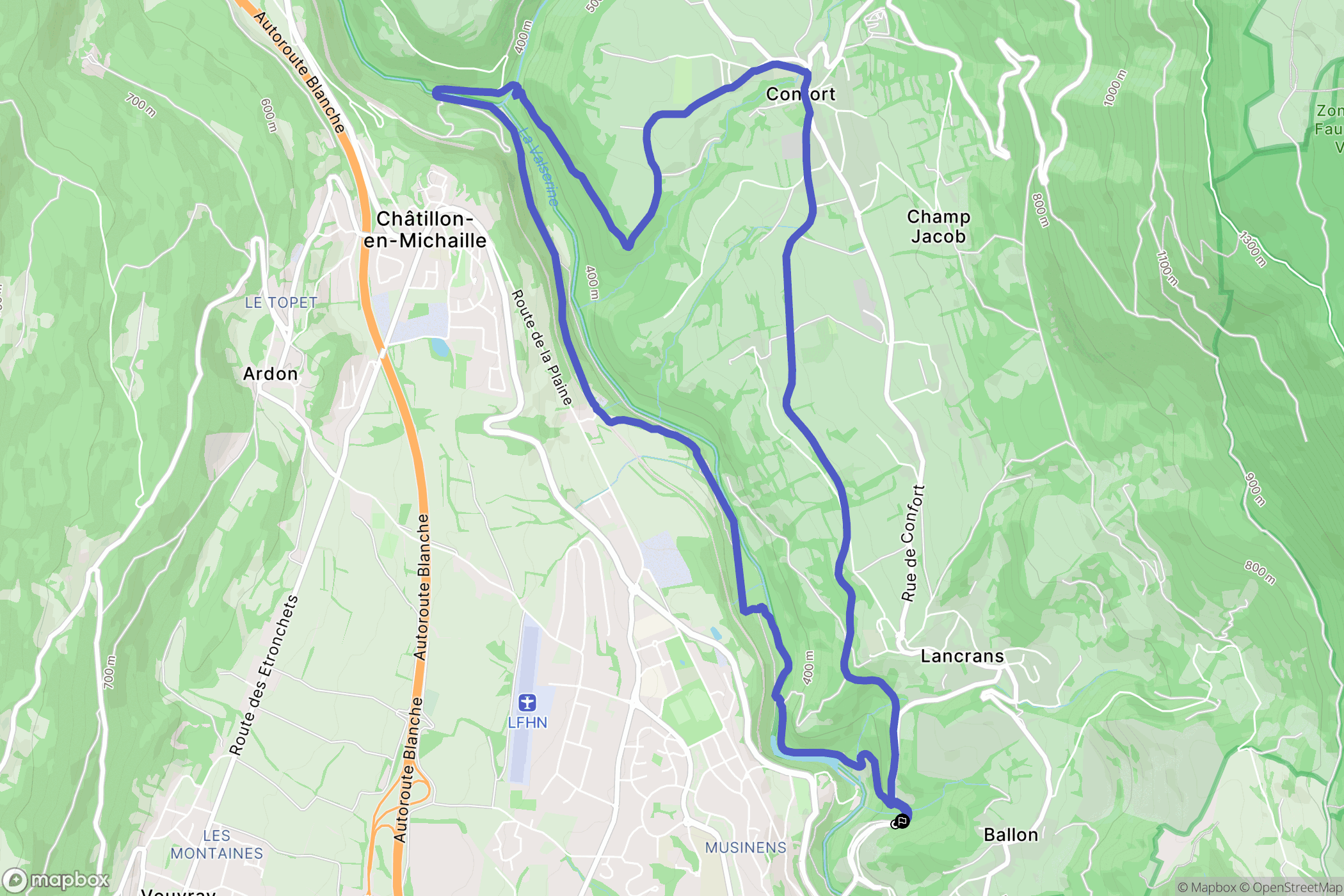 Valserhône : carte du parcours de randonnée - France