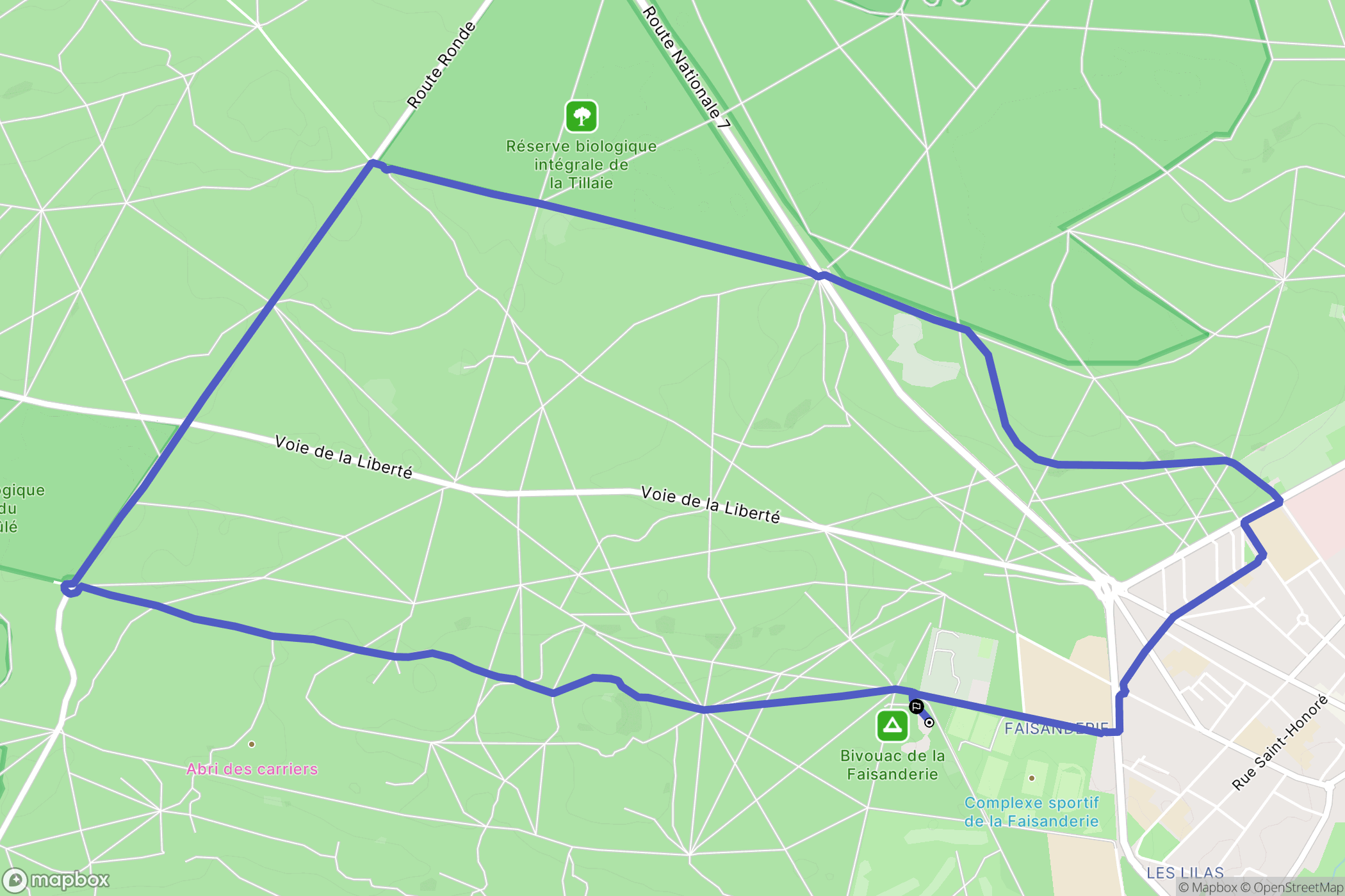 Fontainebleau : carte du parcours de randonnée - France
