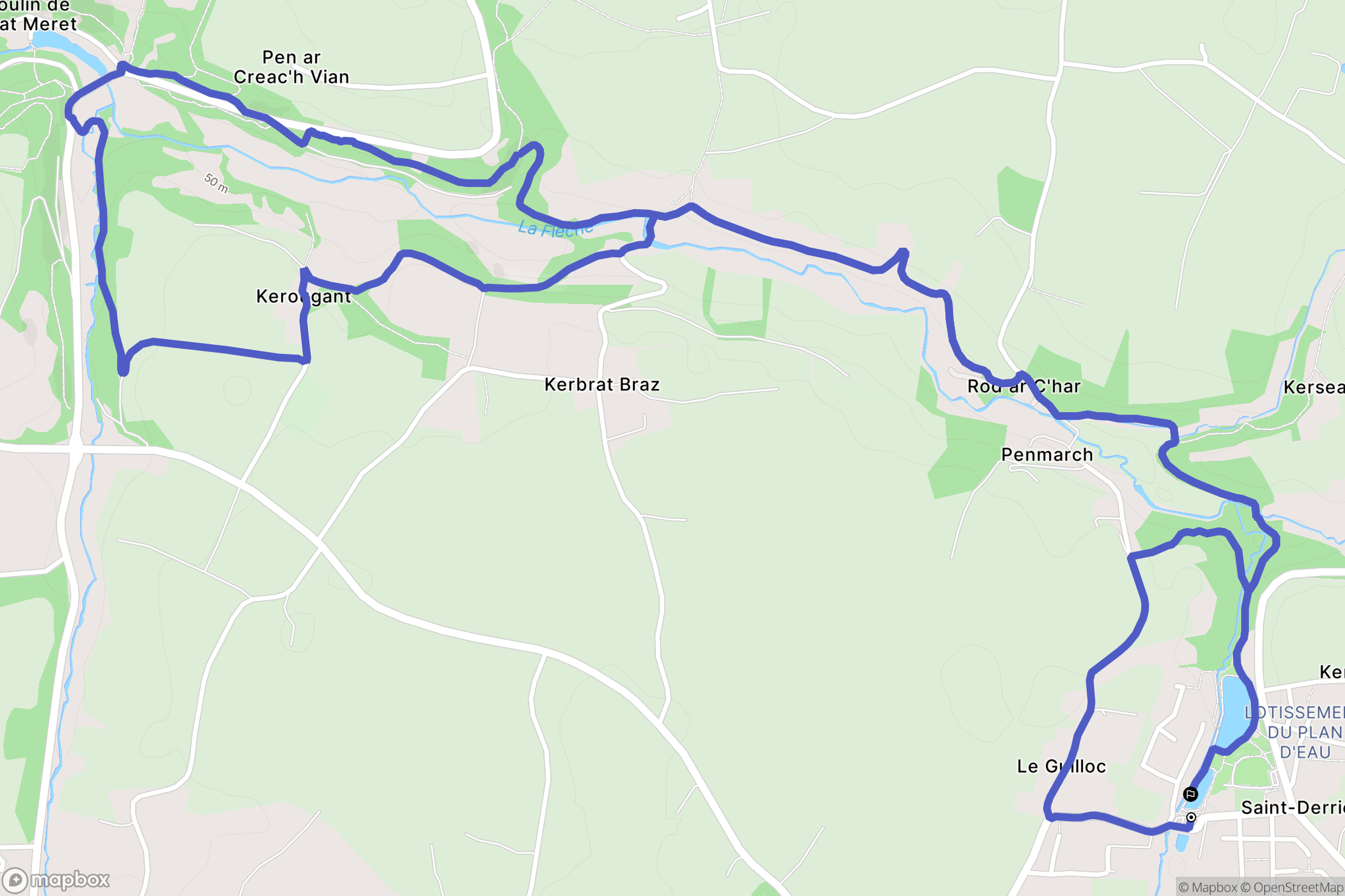 Saint-Derrien : carte du parcours de randonnée - France