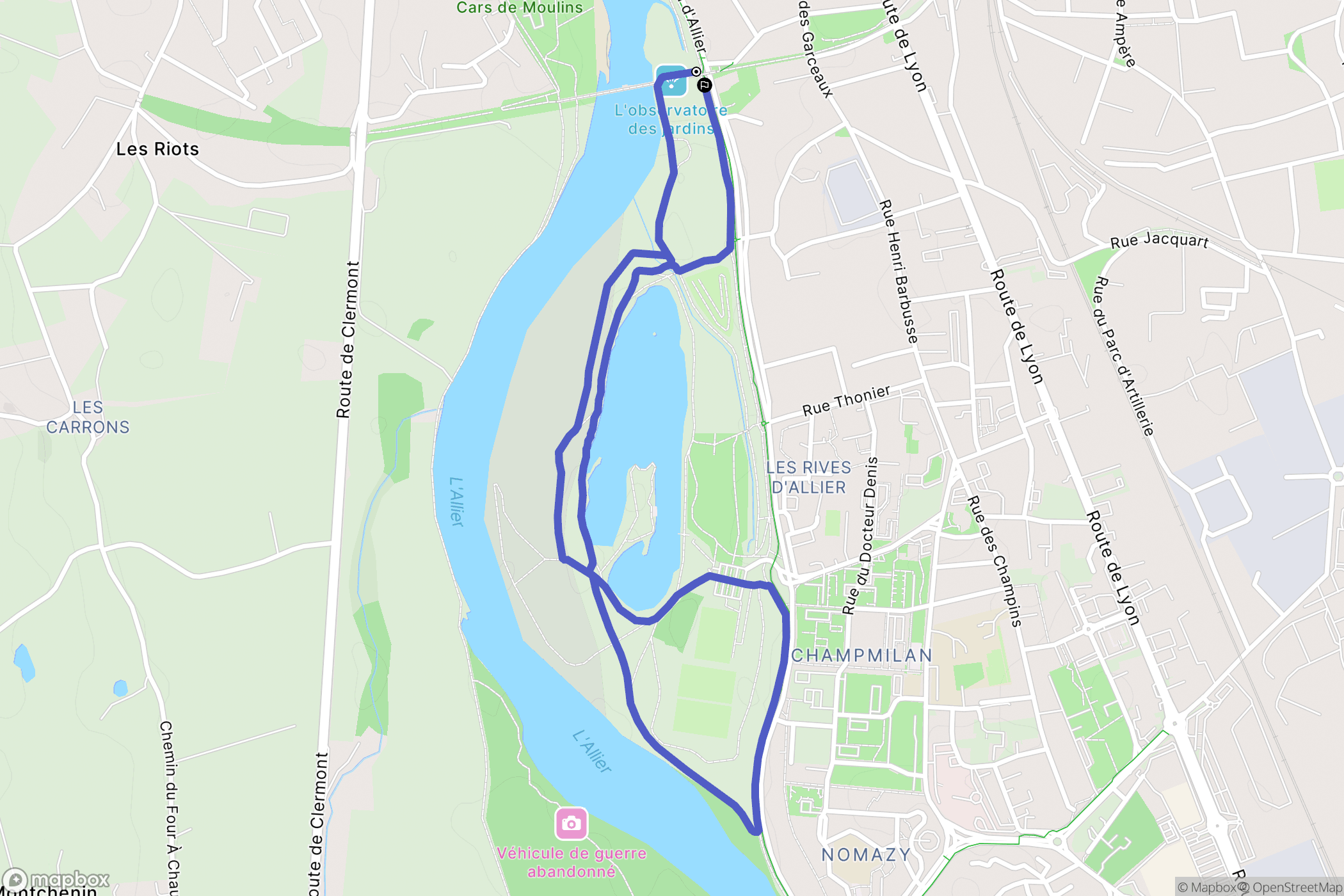 Moulins : carte du parcours de randonnée - France