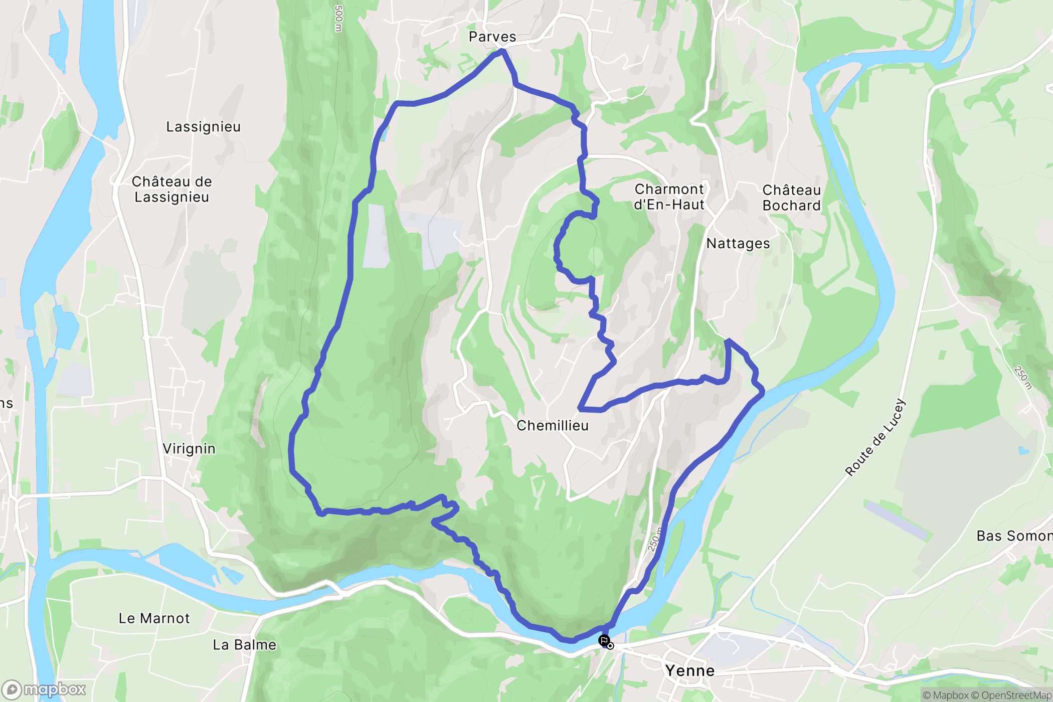 Yenne : carte du parcours de randonnée - France