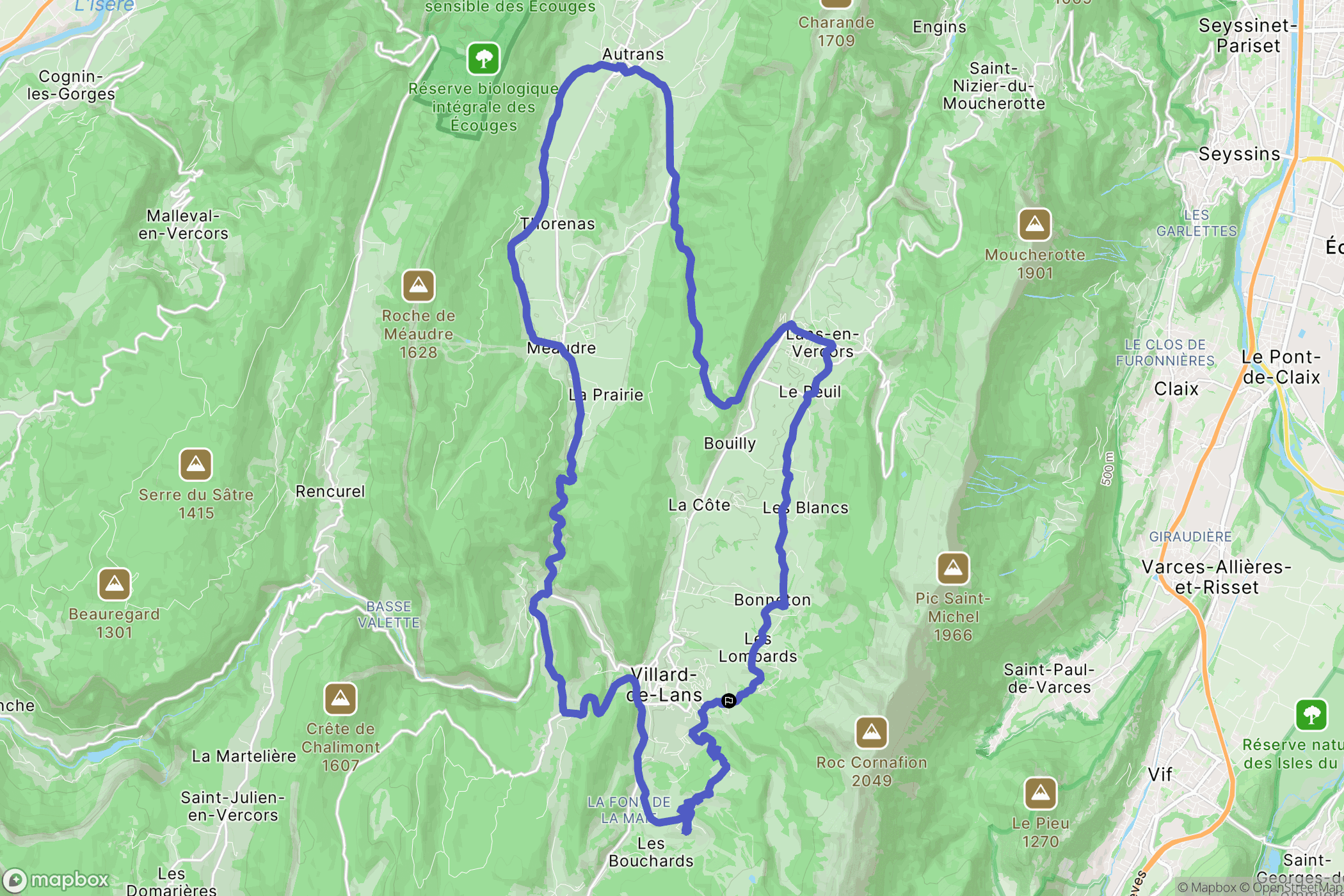 Villard de lans : carte du parcours de randonnée - France