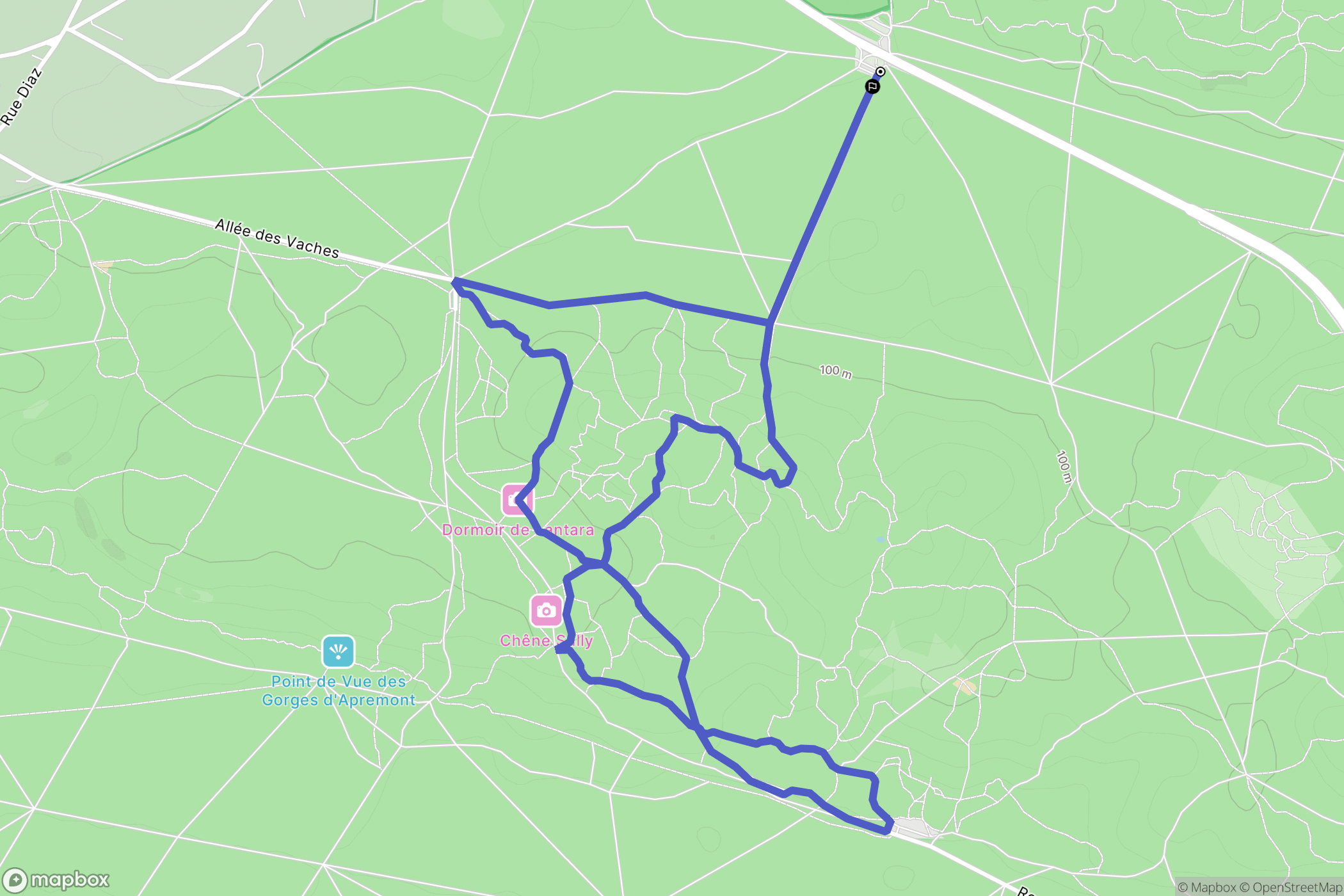Fontainebleau : carte du parcours de randonnée - France