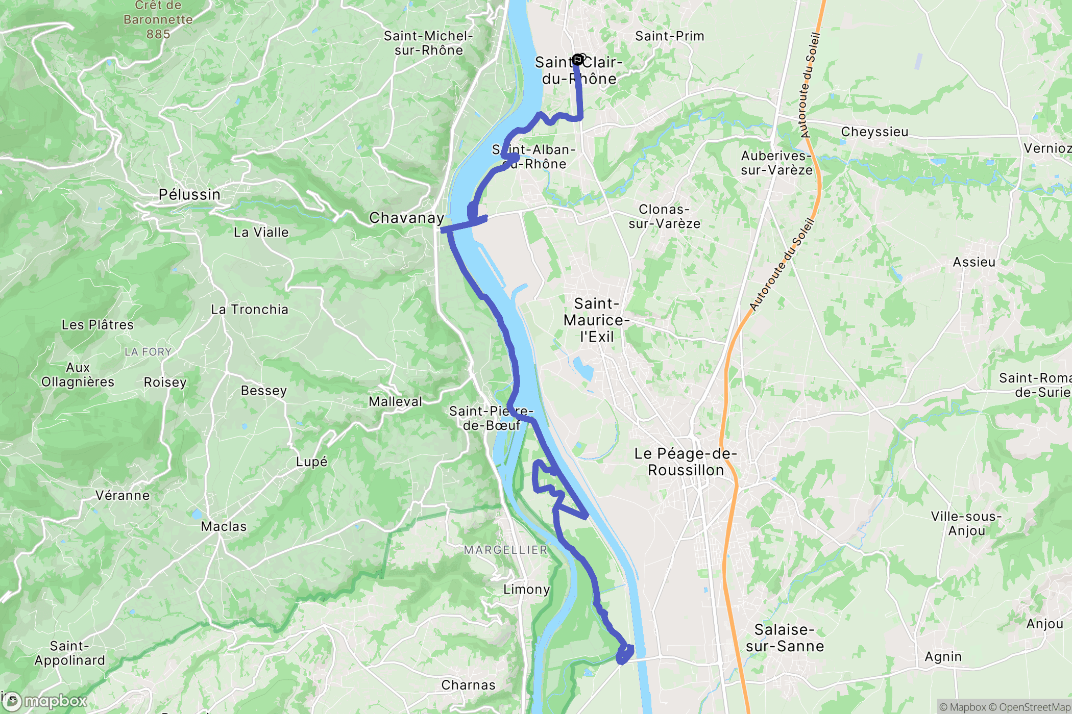 Saint-Clair-du-Rhône : carte du parcours de randonnée - France