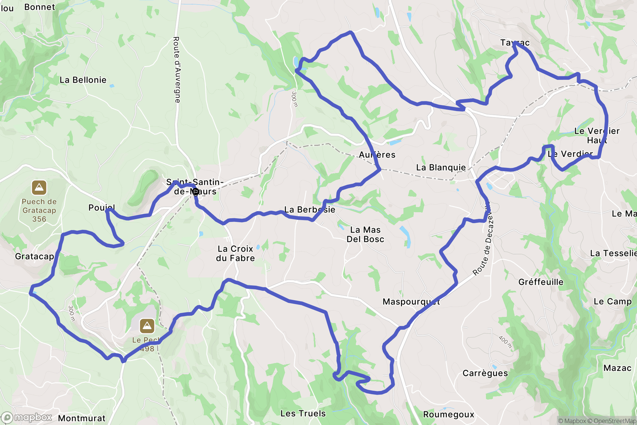 Saint-Santin : carte du parcours de randonnée - France
