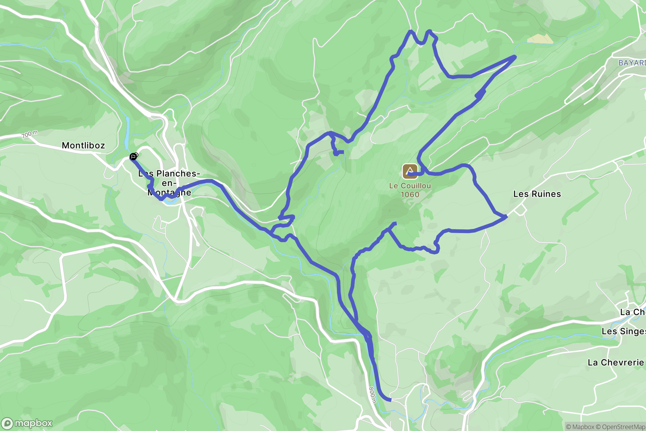 Les Planches-en-Montagne : carte du parcours de randonnée - France