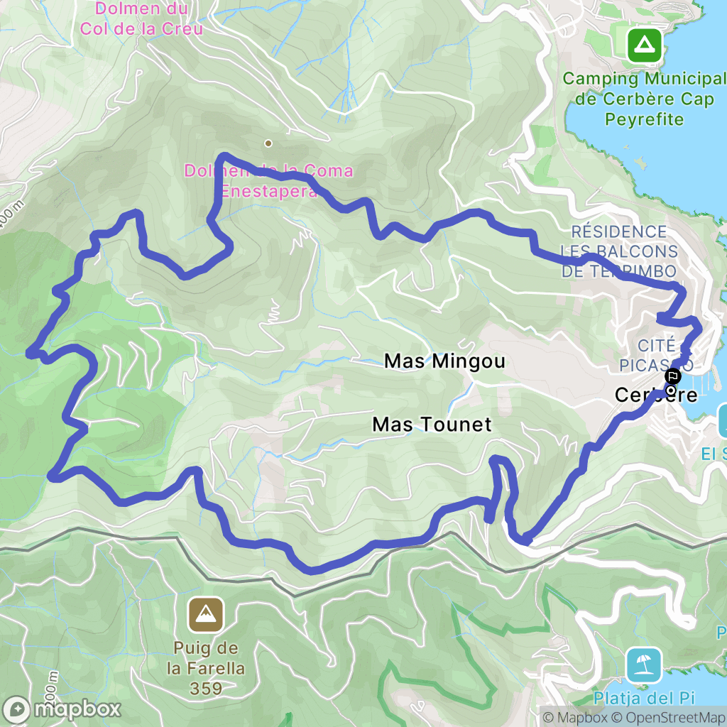 Cerbère : carte du parcours de randonnée - France