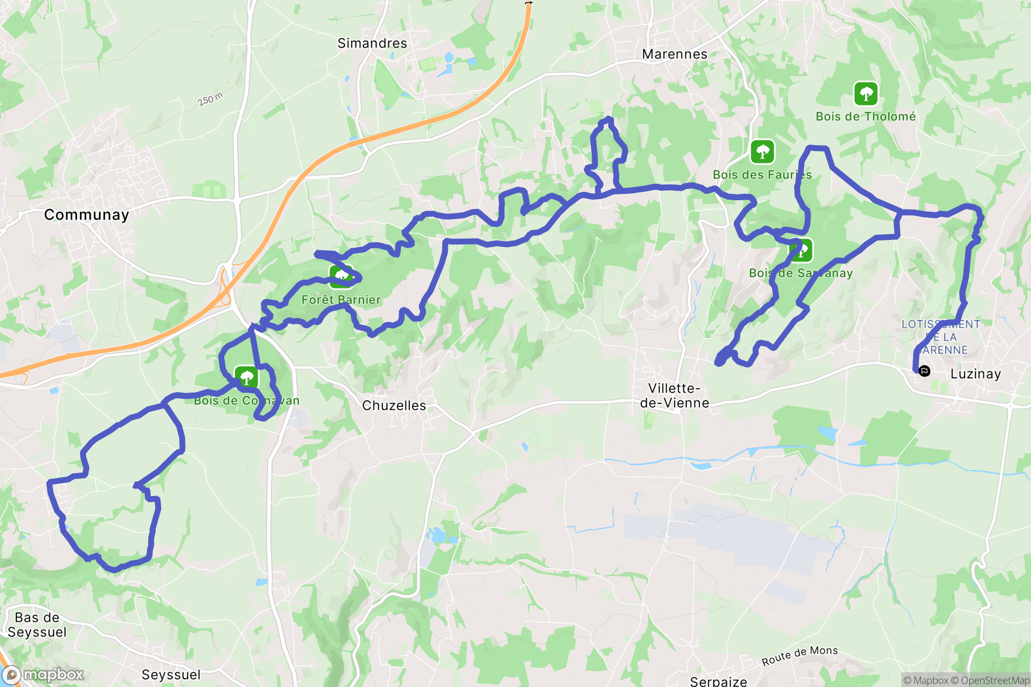Luzinay : carte du parcours de randonnée - France