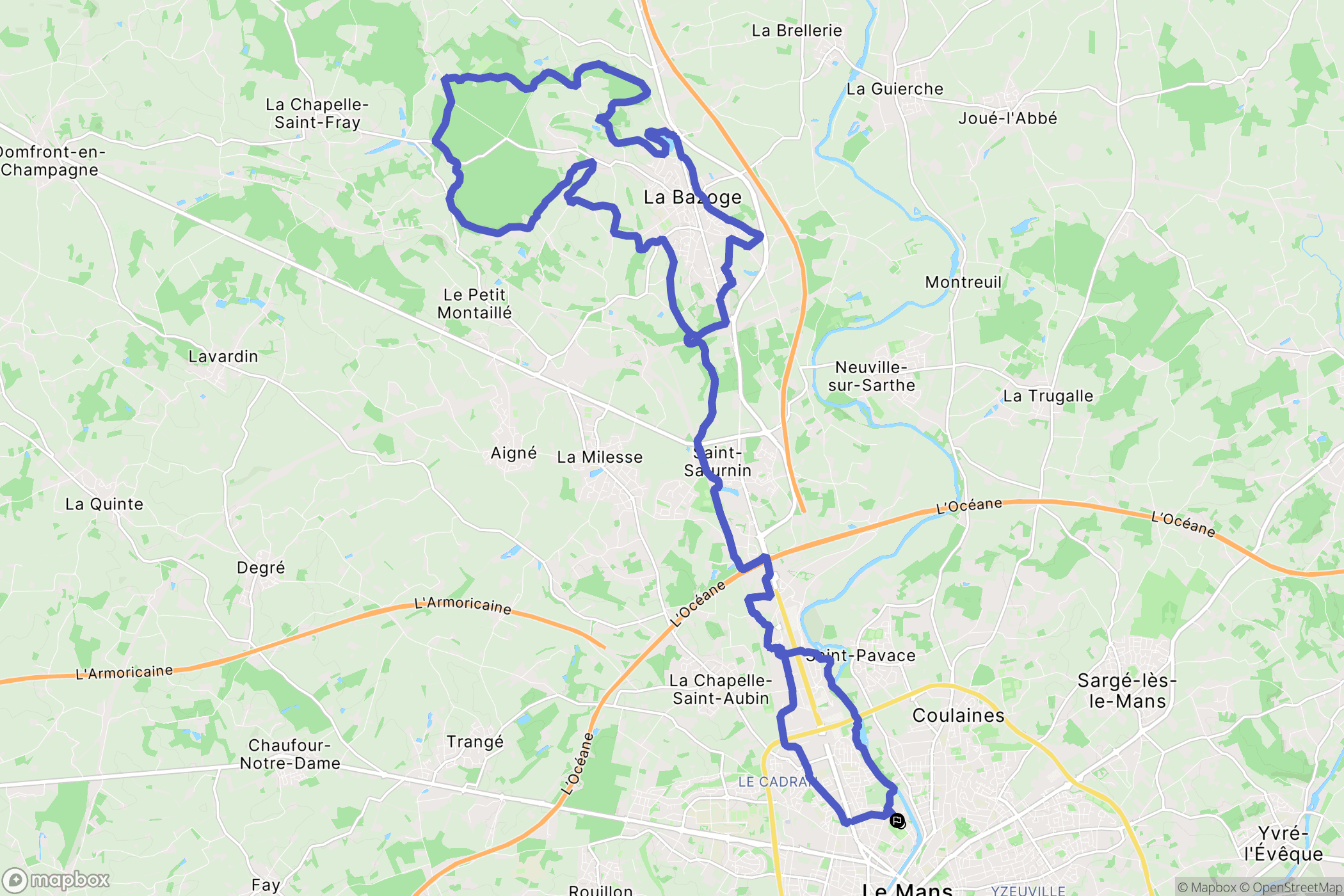 Le Mans : carte du parcours de randonnée - France
