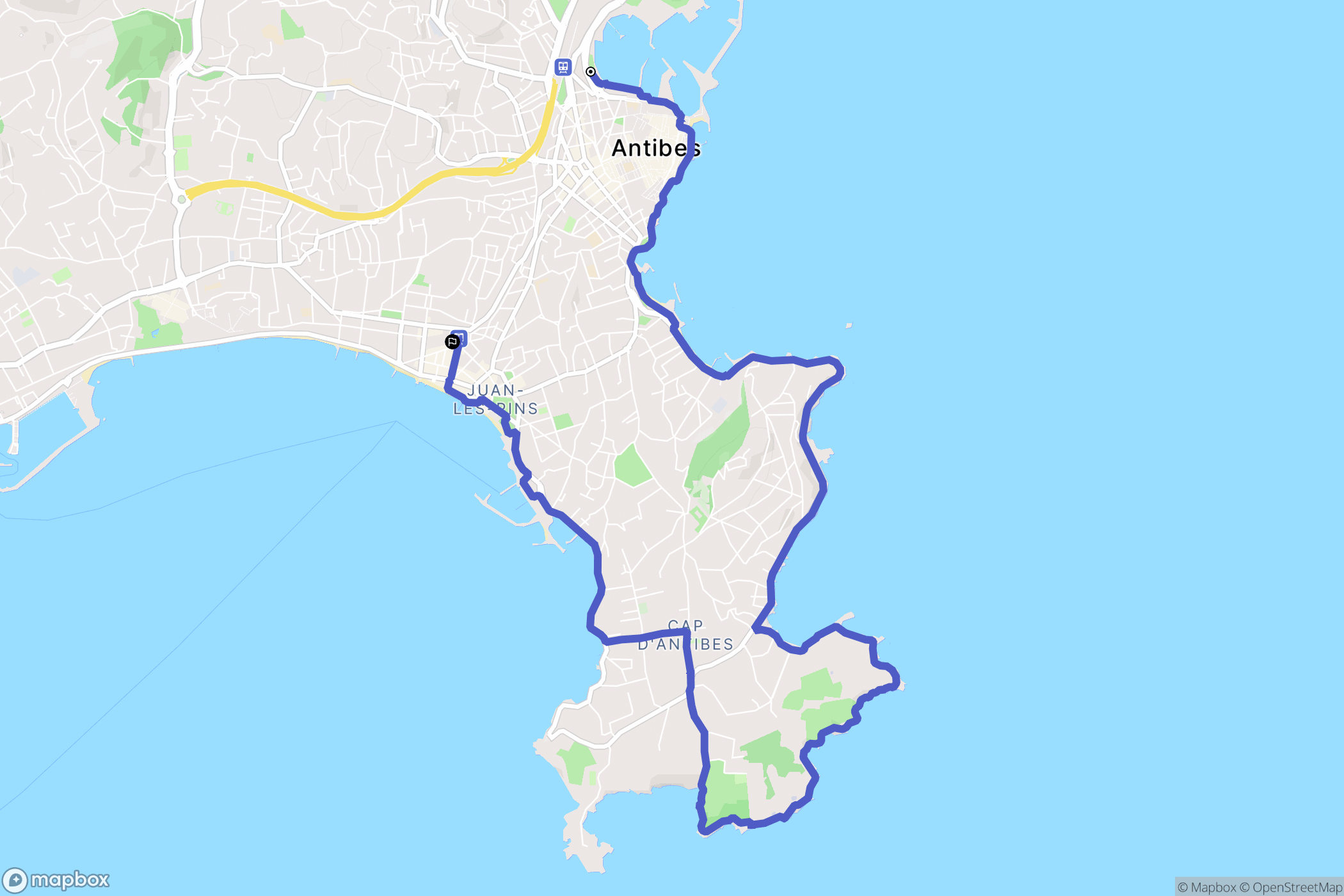 Antibes : carte du parcours de randonnée - France